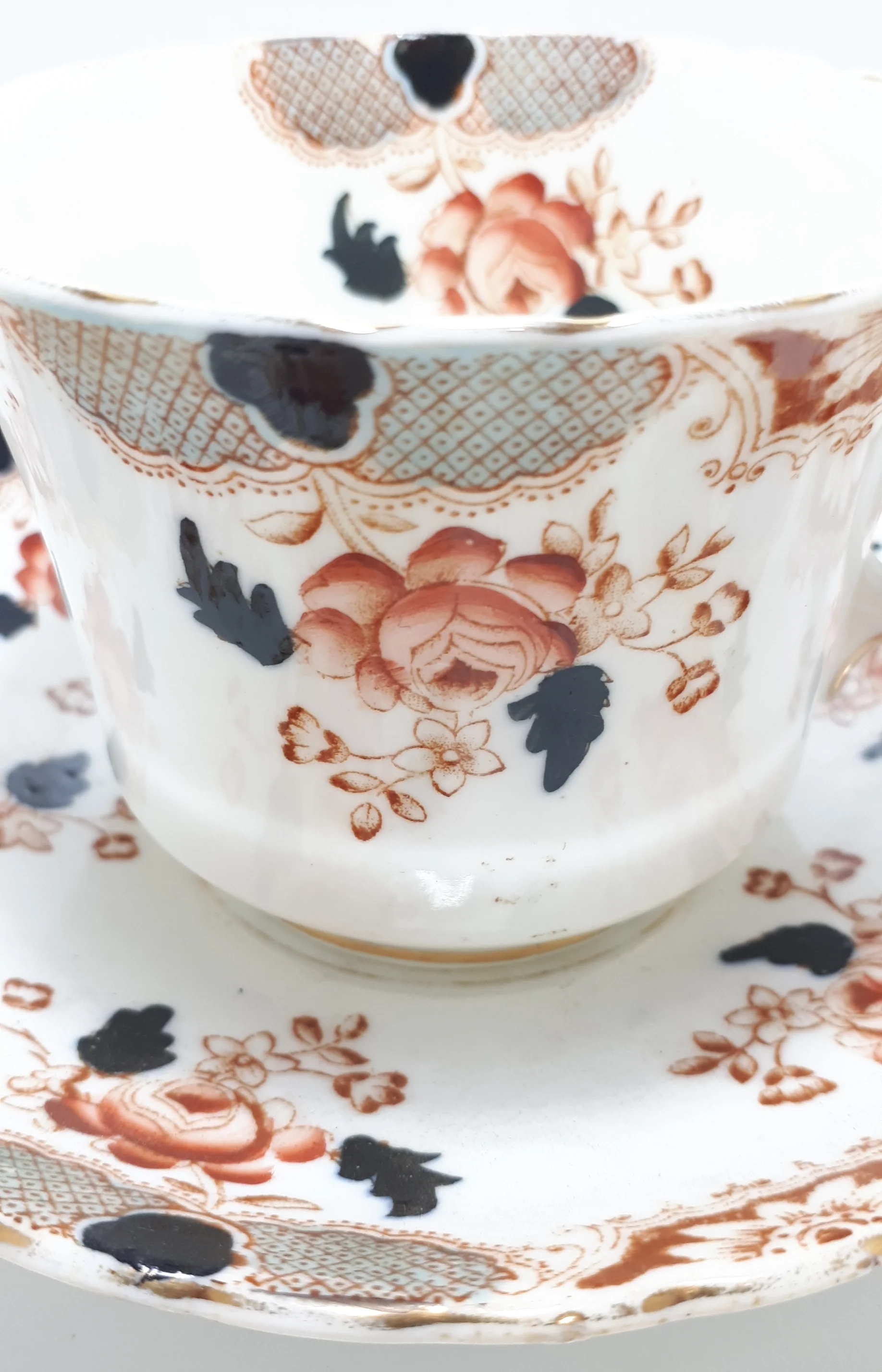 1891-1906 Rare Antique Stanley (Charles Amison) Longton Fine Porcelain Tea Duo - Lattice Pattern - Image 3
