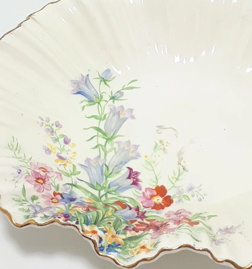 1913 Rare Antique James Kent Ltd, Longton, Fine Porcelain Fluted & Scalloped Bowl - Image 3