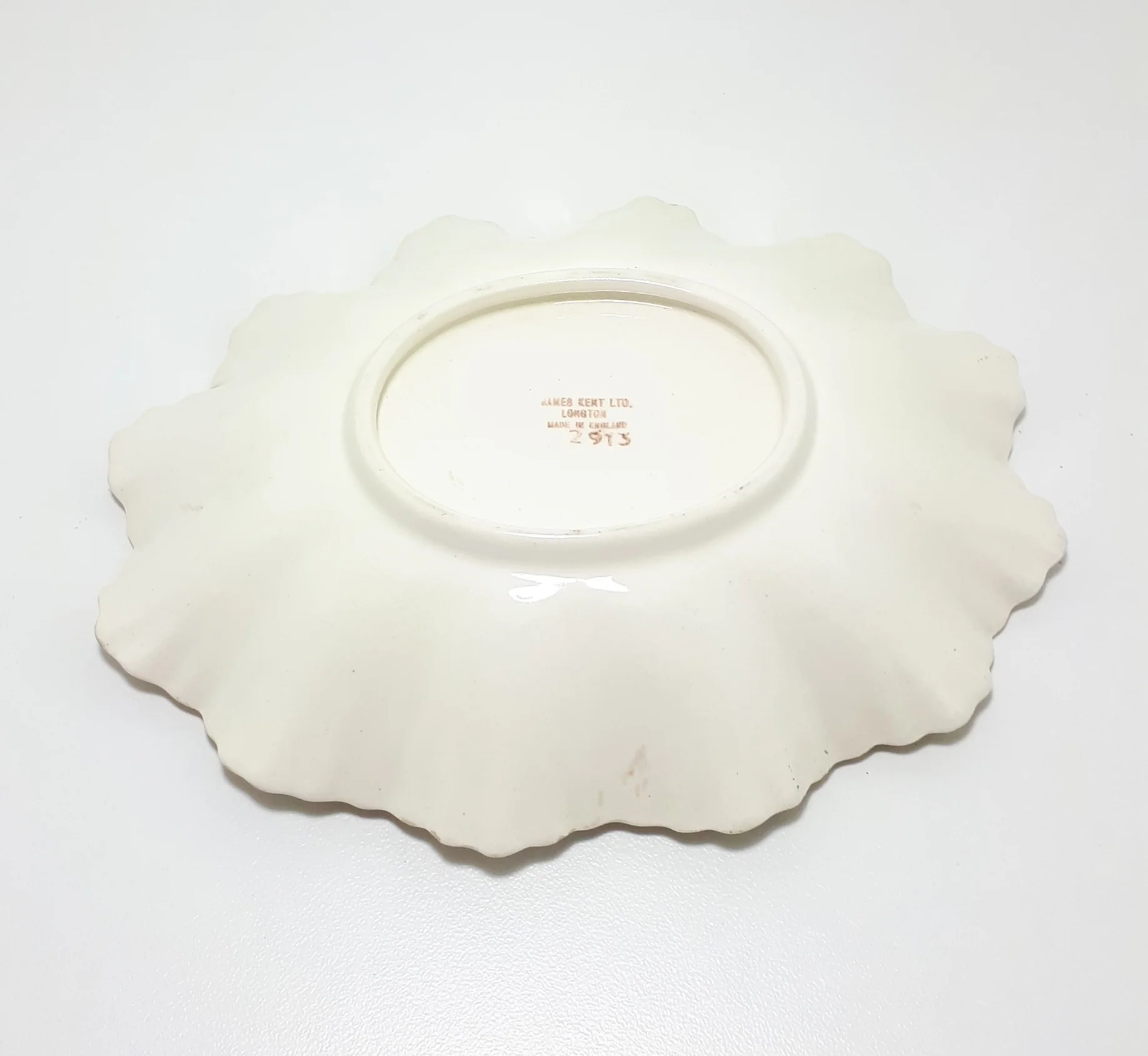 1913 Rare Antique James Kent Ltd, Longton, Fine Porcelain Fluted & Scalloped Bowl - Image 4