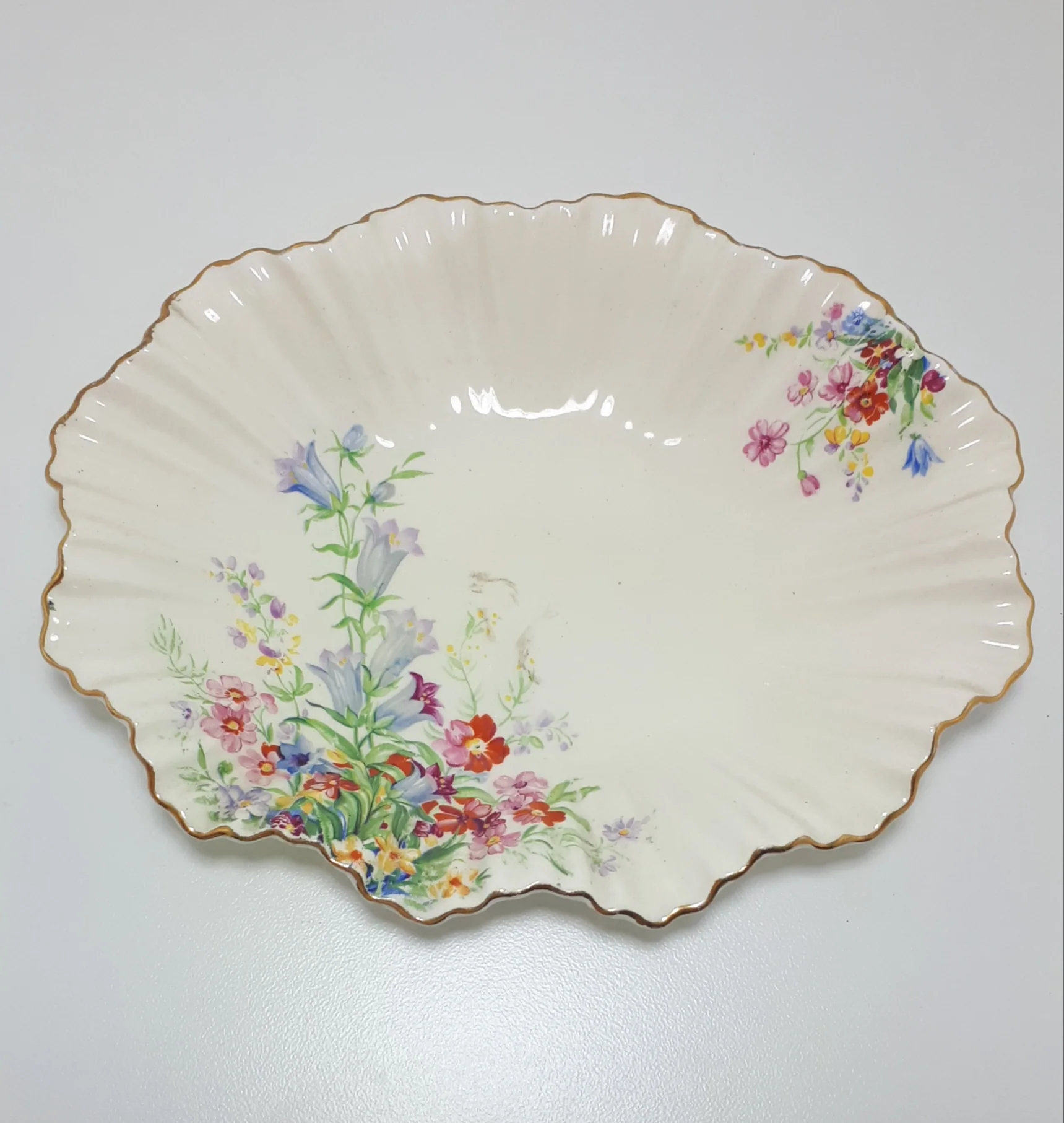 1913 Rare Antique James Kent Ltd, Longton, Fine Porcelain Fluted & Scalloped Bowl - Image 5