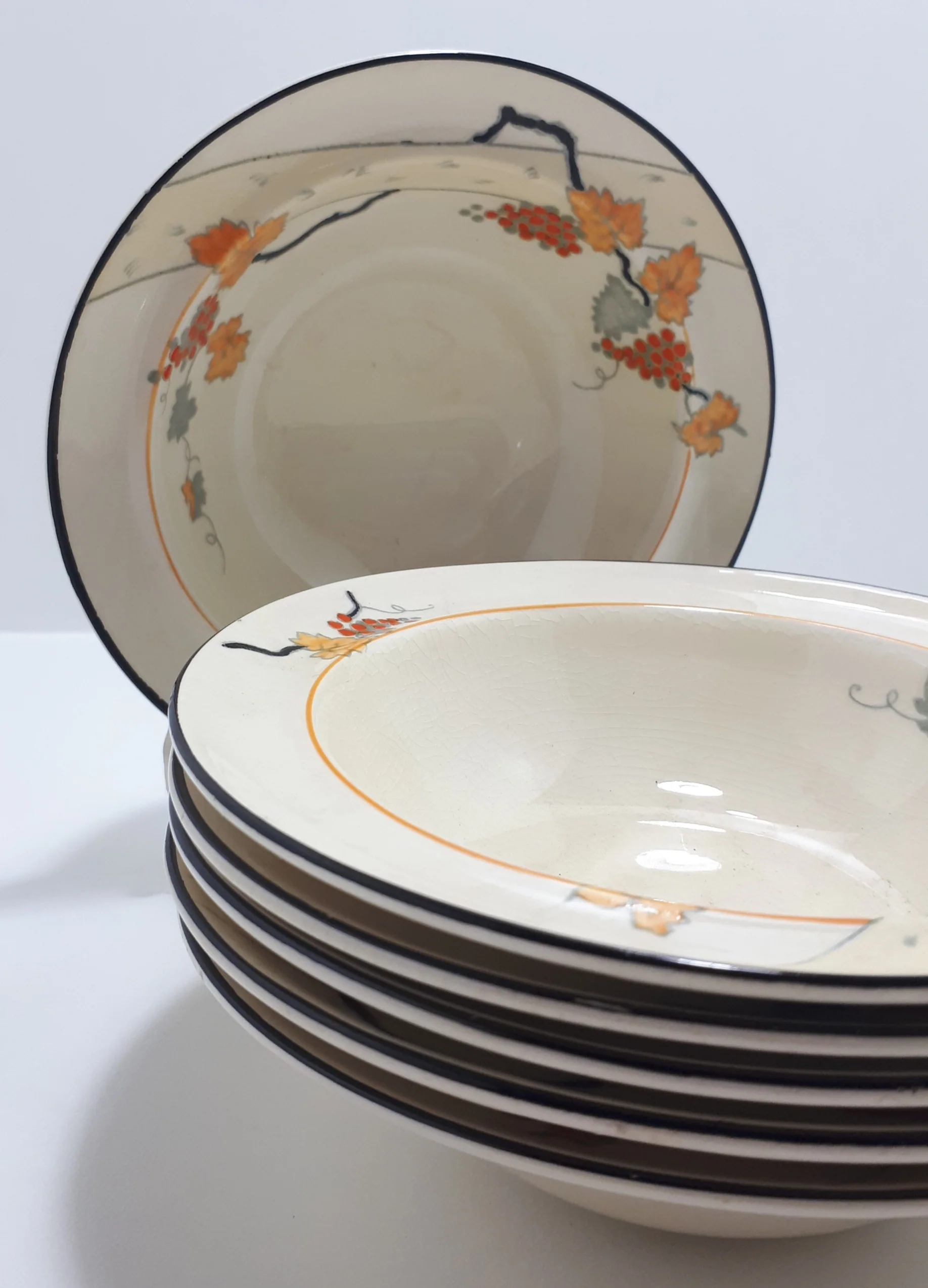 1930’s Art Deco Set Of 6 Burleigh Ware Dessert Bowls – Seville Pattern - Image 3