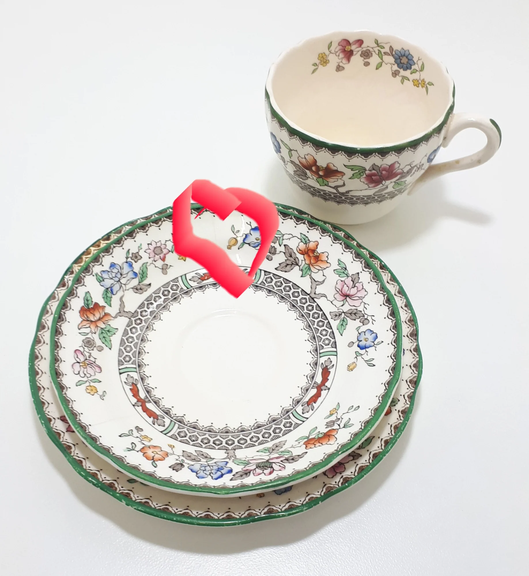 1930’s Vintage Copeland Spode Chinese Rose Pattern Tea Trio – Rd. No. 629599 - Image 6