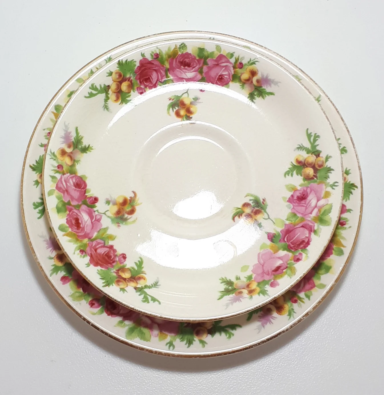 1936 Vintage Fine Porcelain Royal Doulton "Roses & Wattle" Tea Plate & Saucer - D5643
