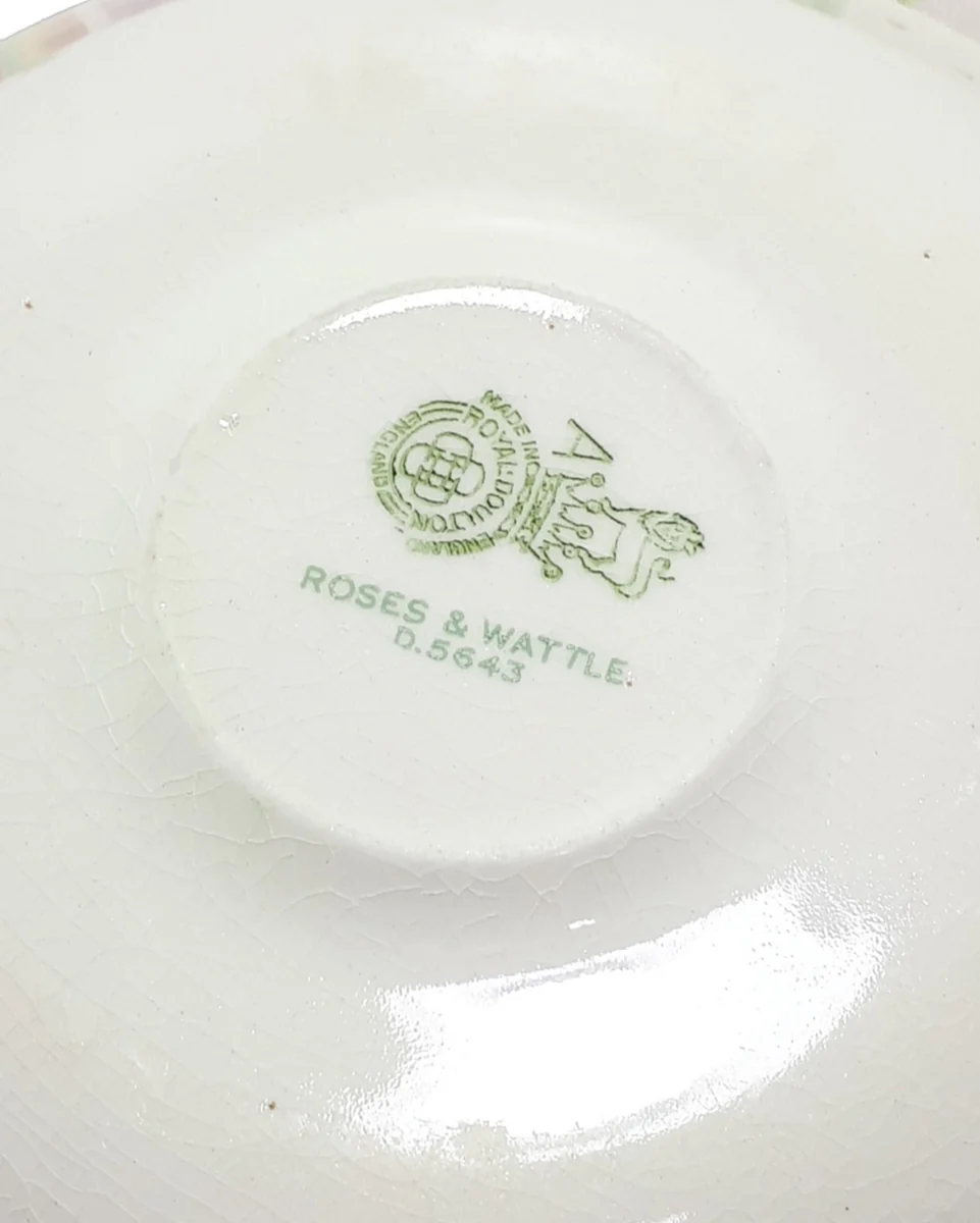 1936 Vintage Fine Porcelain Royal Doulton "Roses & Wattle" Tea Plate & Saucer - D5643 - Image 4
