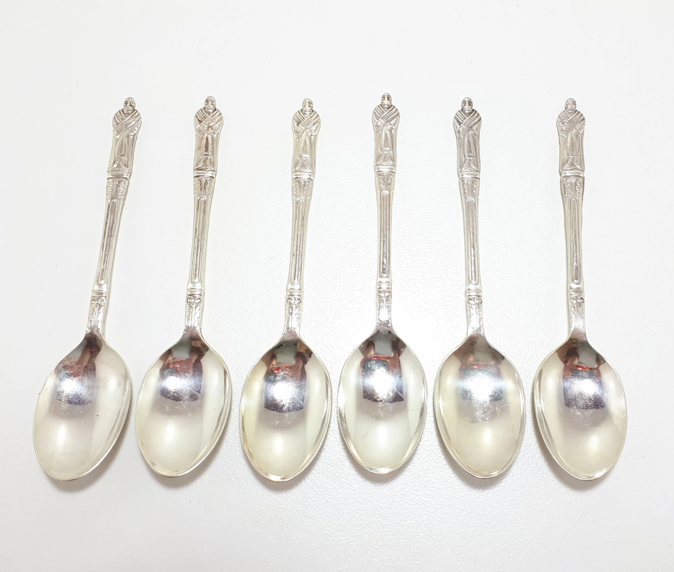 1940's - 1950's Vintage Set Of 6 Silver Plated St. Paul/St. Matthew Apostle Demitasse Spoons