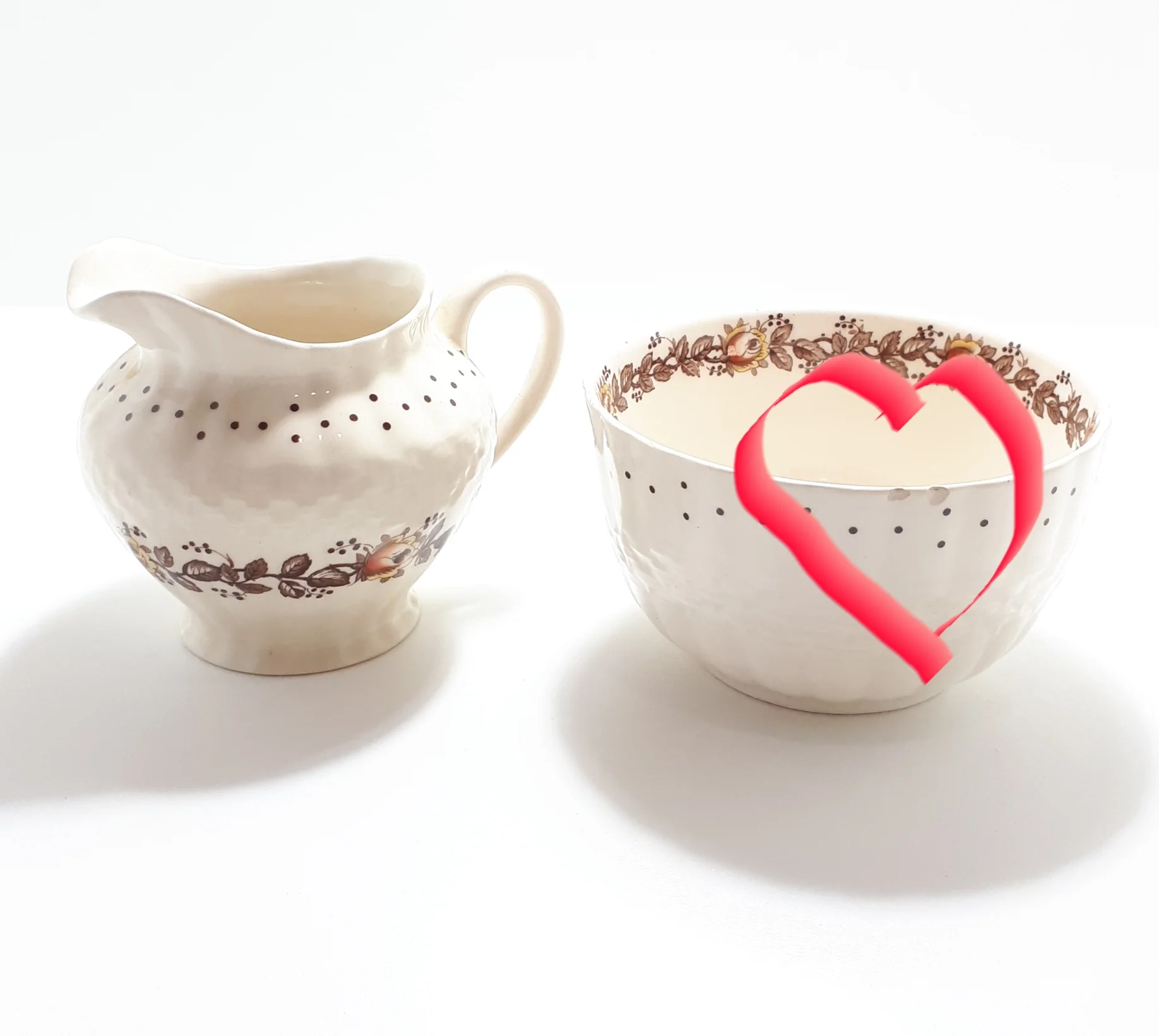 1940's Porcelain Simpsons Potters Ltd. Ambassador Ware Creamer & Open Sugar Bowl - Chetwynd Pattern - Image 6