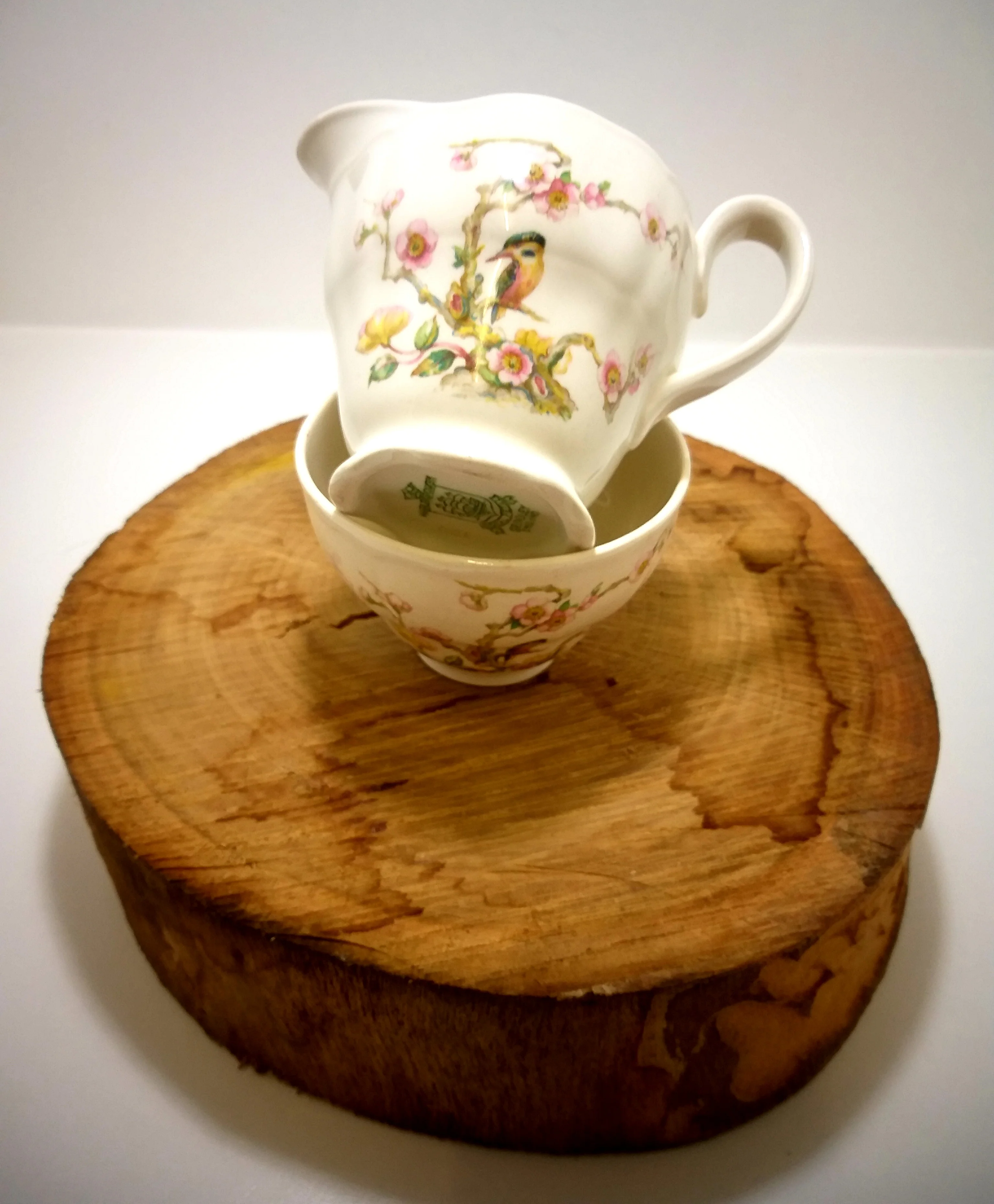 1950’s Vintage Marlborough Shape Grindley Porcelain Creamer & Open Sugar Bowl – Rare Kingfisher Pattern - Image 3