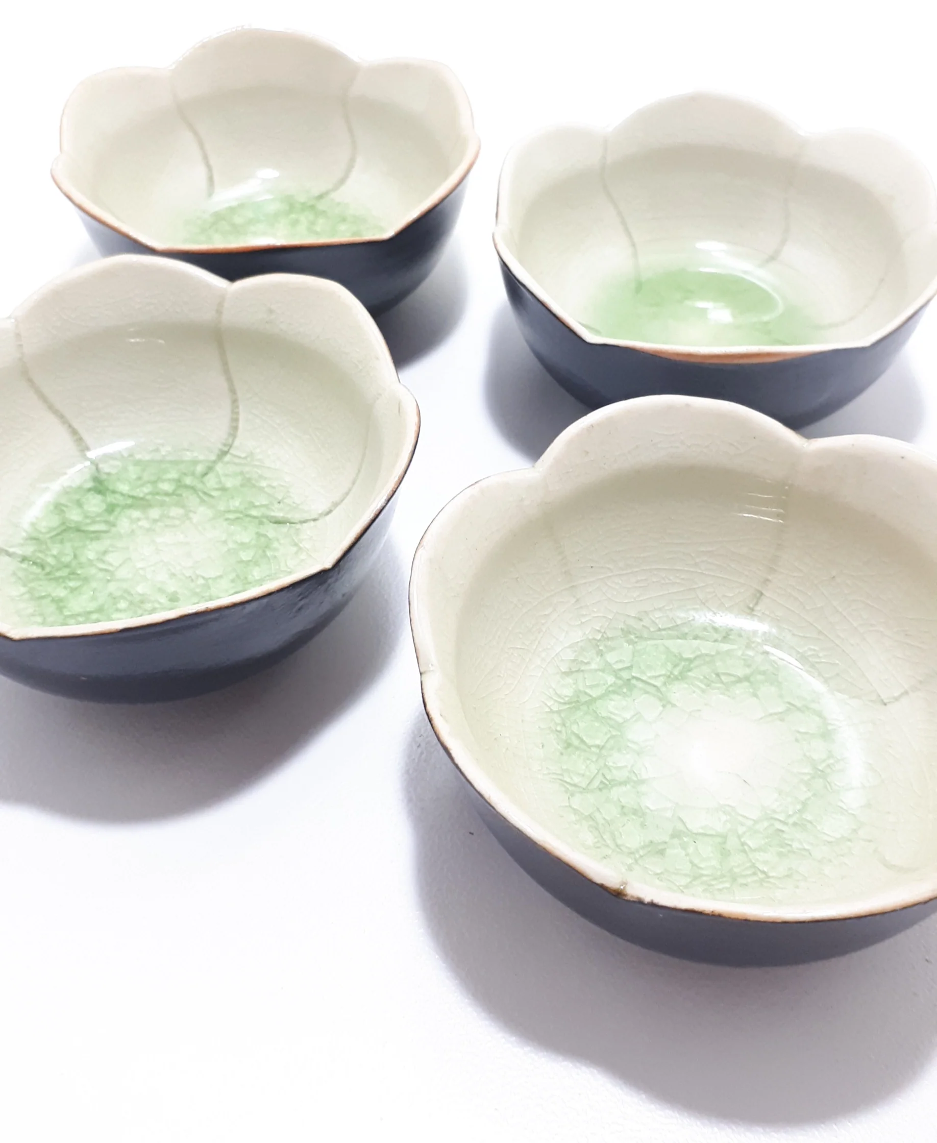 4 Piece Ceramic Glazed Dip Or Relish Bowls – Lotus Flower - Image 2