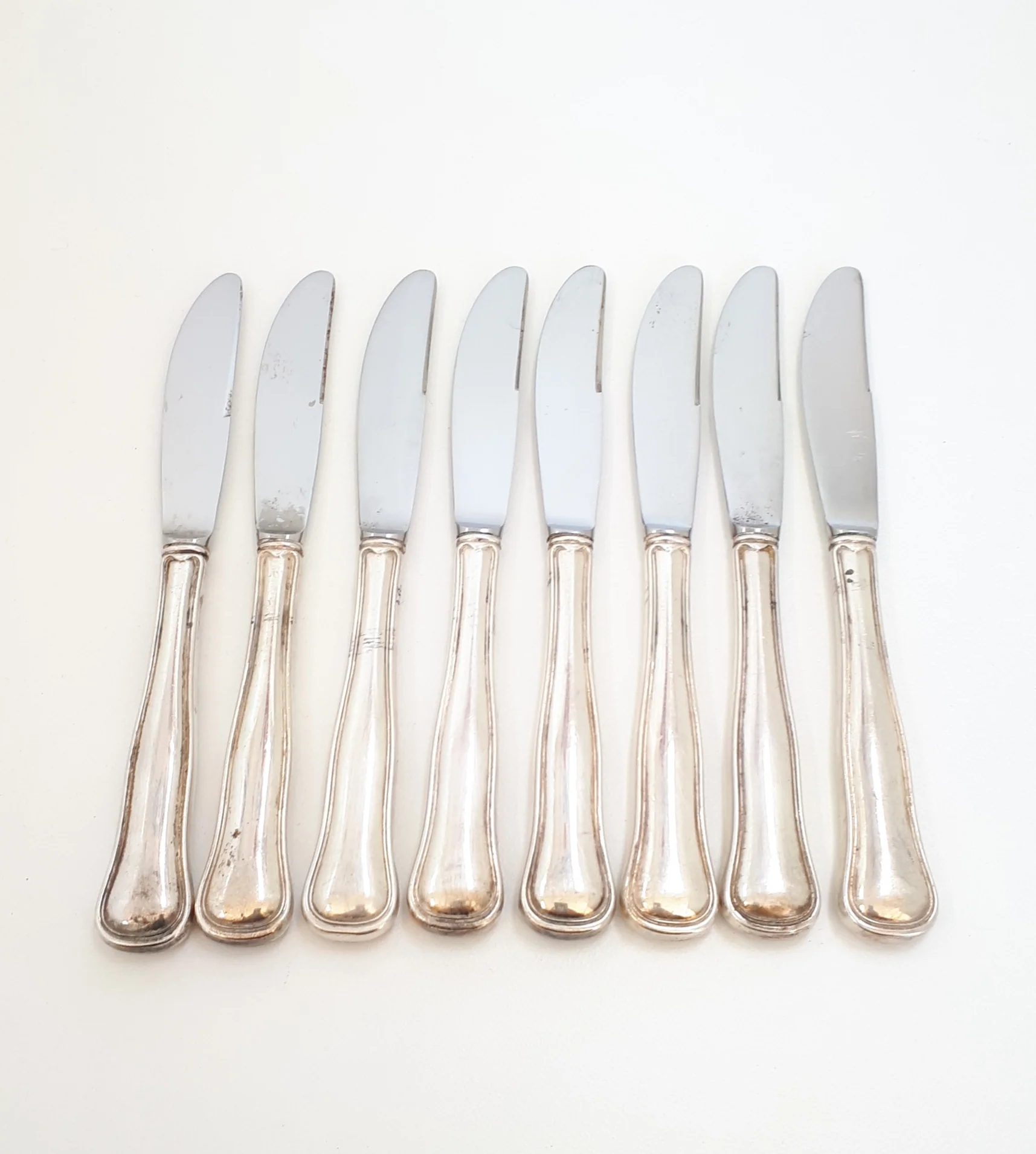 8 Vintage Danish Cohr Double Ribbed Silver Plated Table Knives