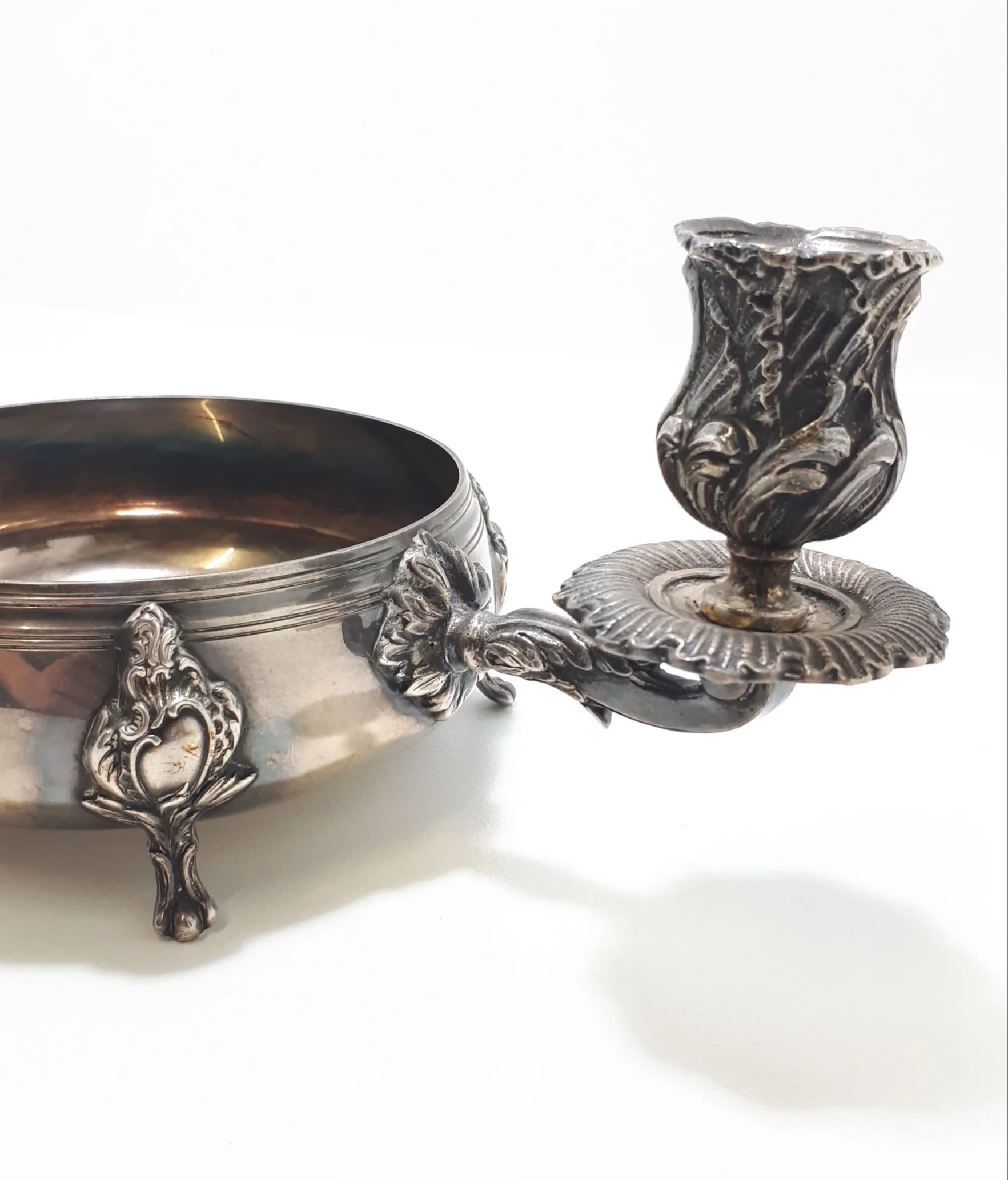 Antique Baroque Designed Rose Bowl Two-Arm Candle Holder - Image 6