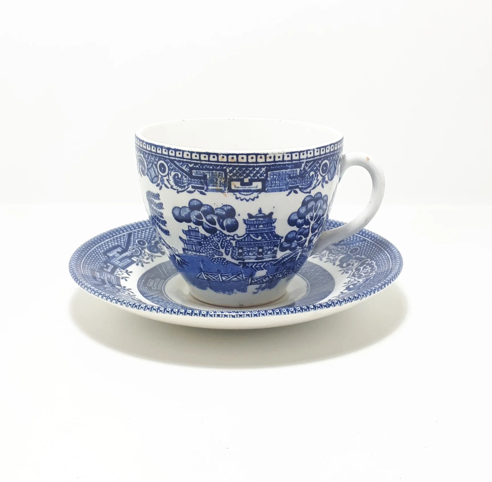 Antique Blue & White Willow Pattern Duo – Cup & Saucer