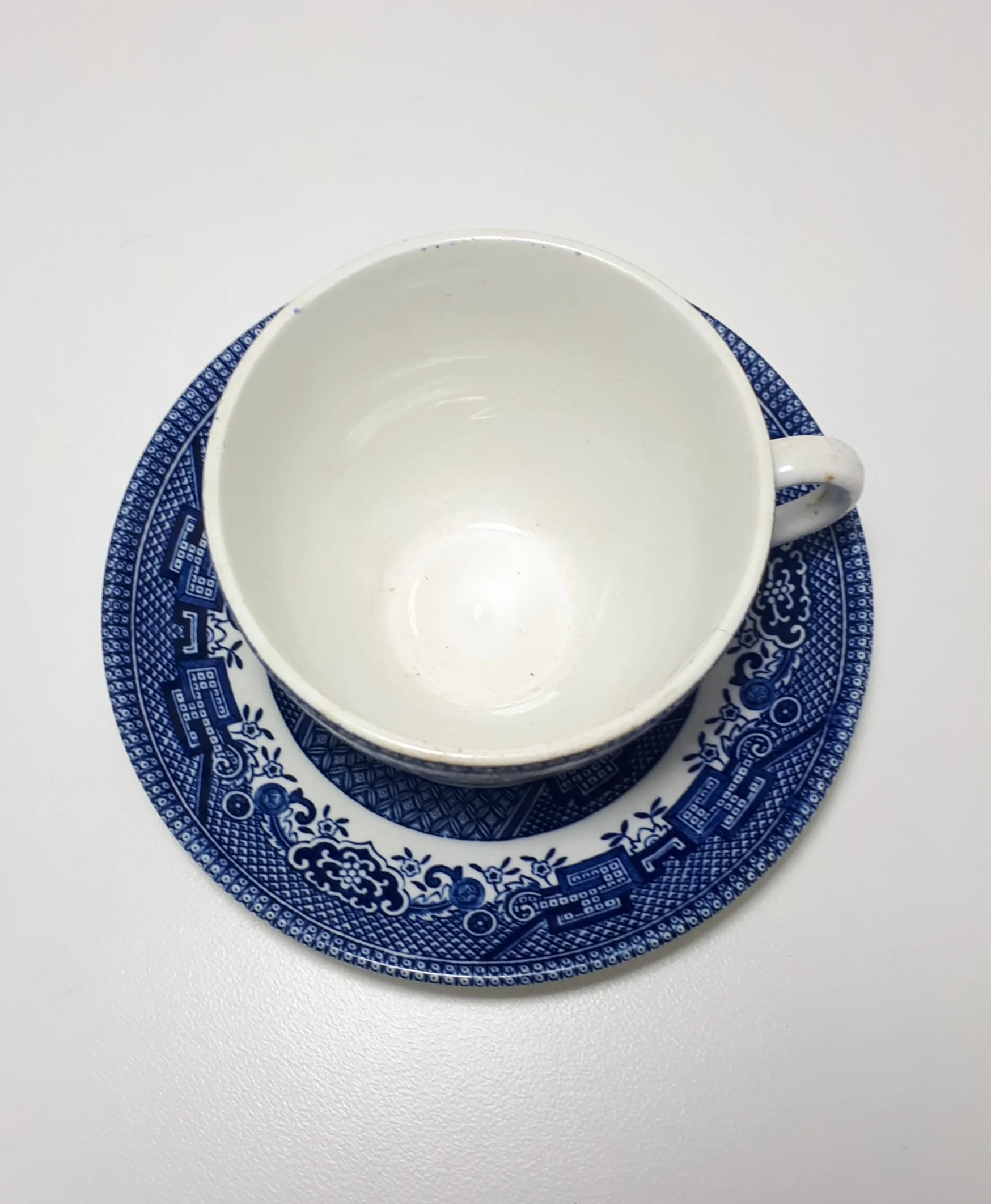 Antique Blue & White Willow Pattern Duo – Cup & Saucer - Image 3