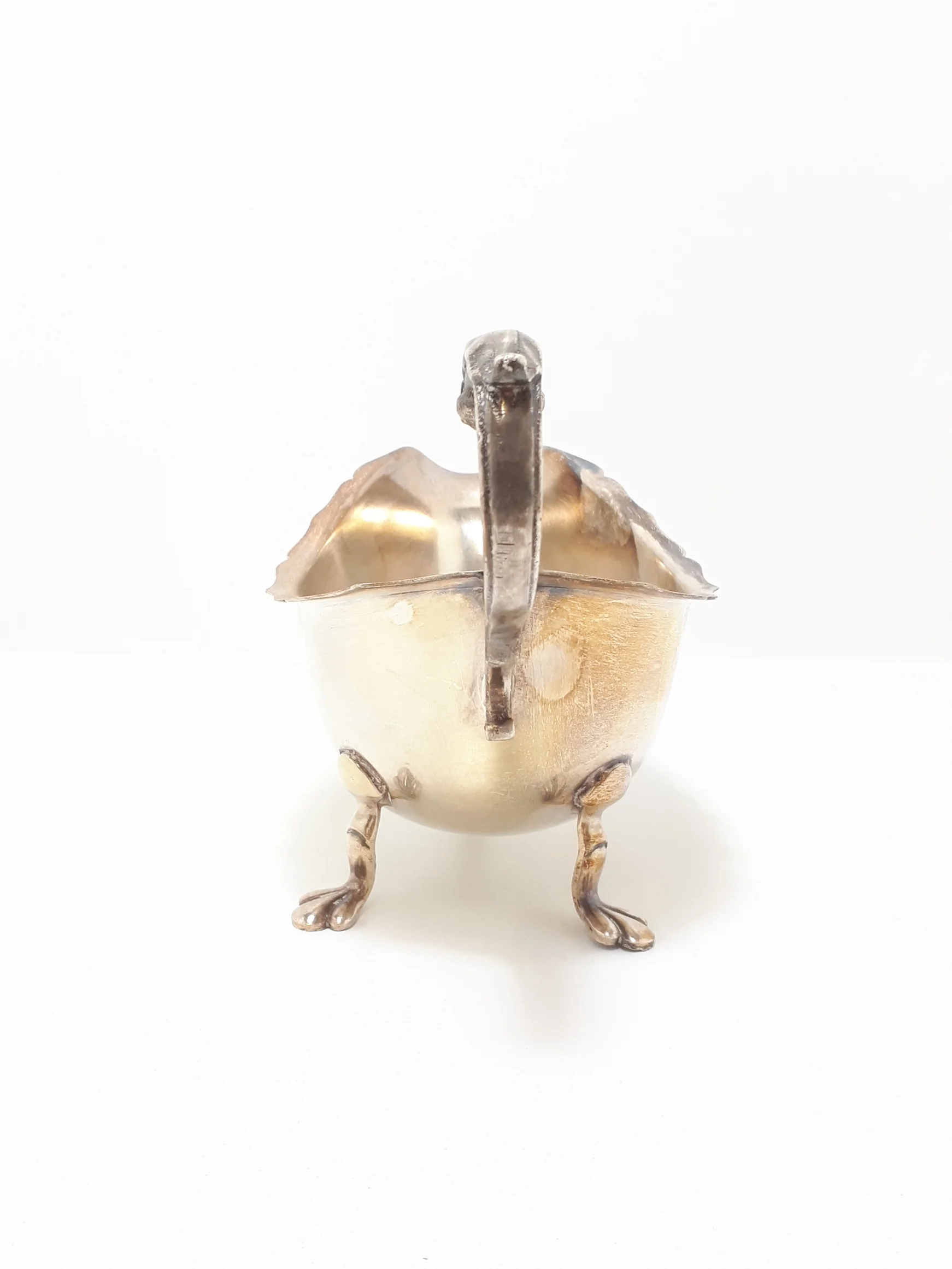 Antique Silver Plated Sheffield Georgian Styled Gravy Boat With Paw Feet & Scroll Handle - Image 2
