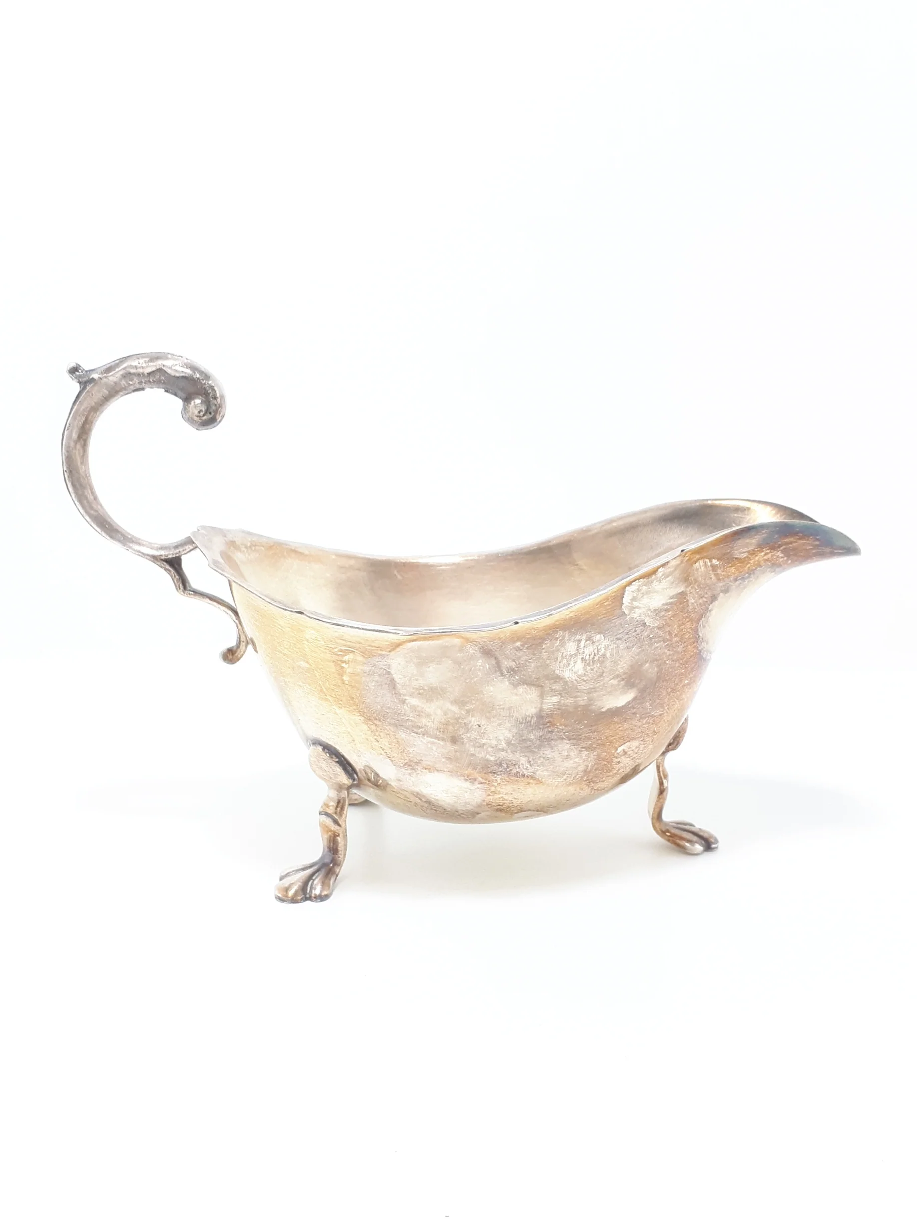 Antique Silver Plated Sheffield Georgian Styled Gravy Boat With Paw Feet & Scroll Handle - Image 3