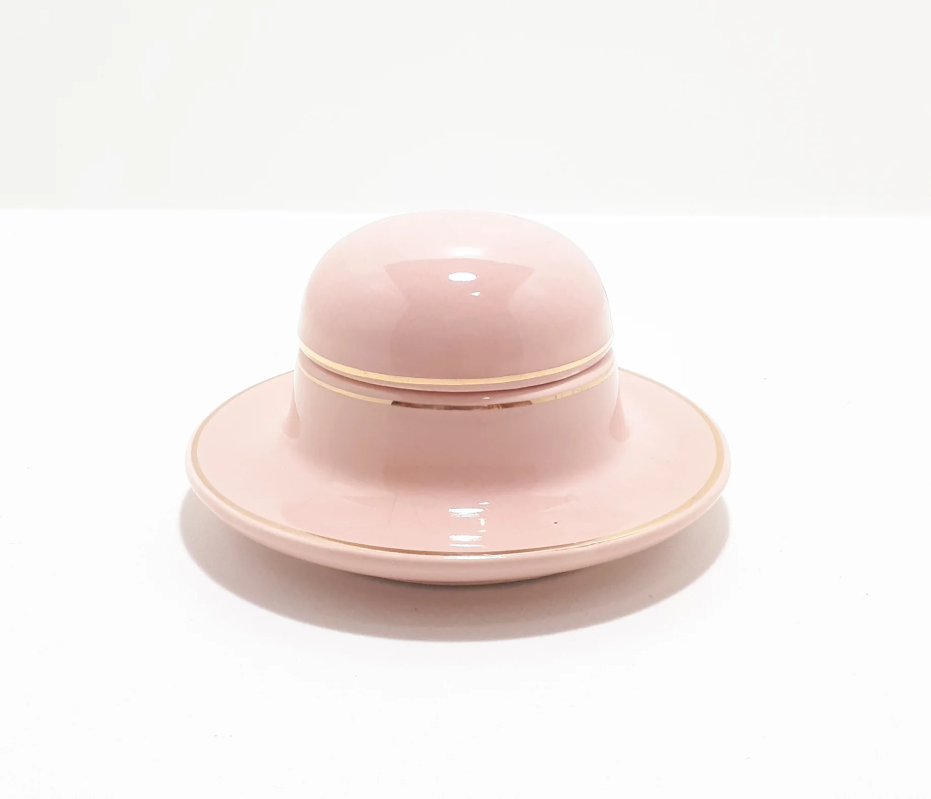 Blush Pink & Gold Deco Design Hat Shaped Porcelain Ring Box