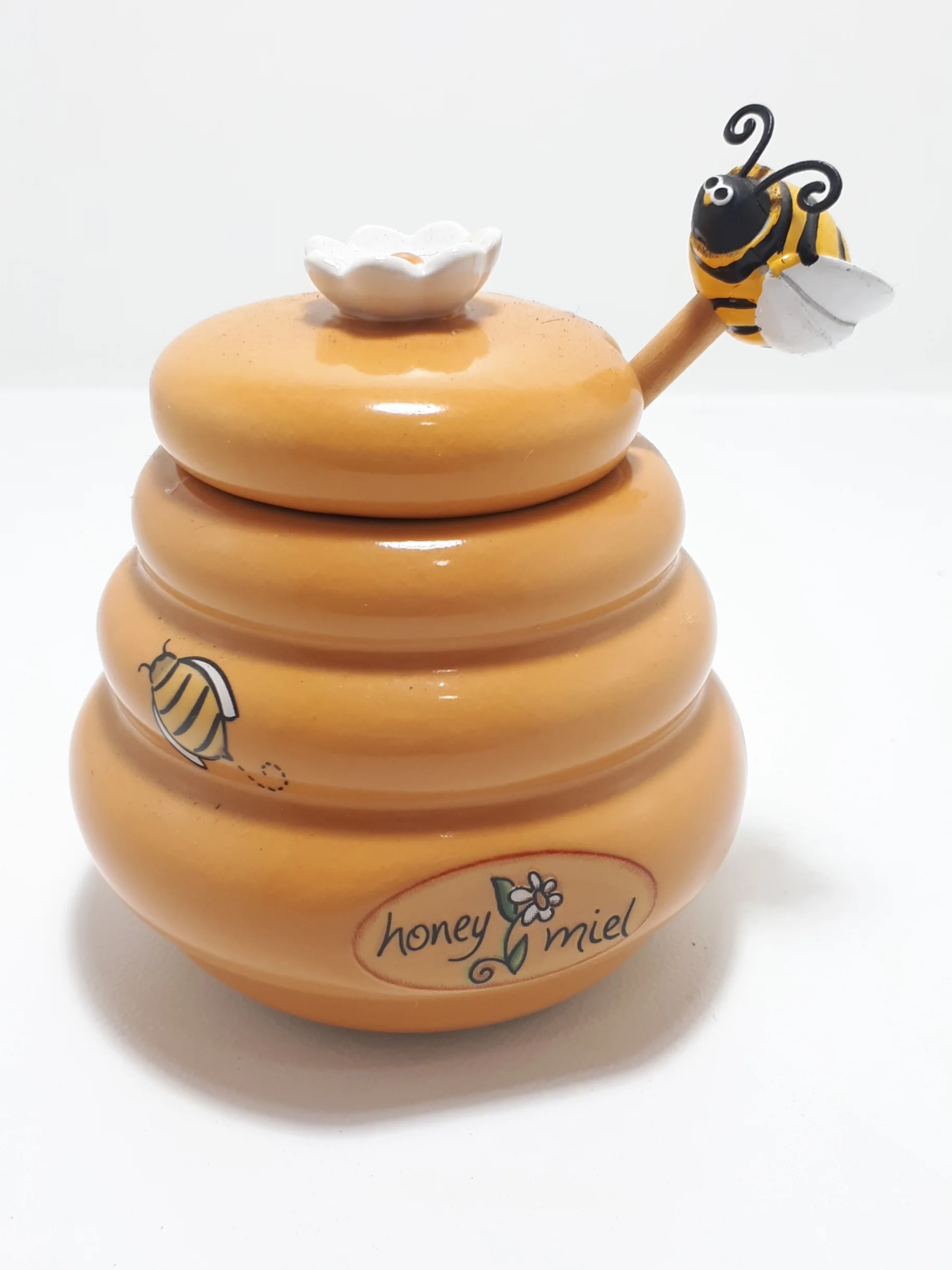 Caramel Ceramic Vintage Spanish Honey Pot With Dipper
