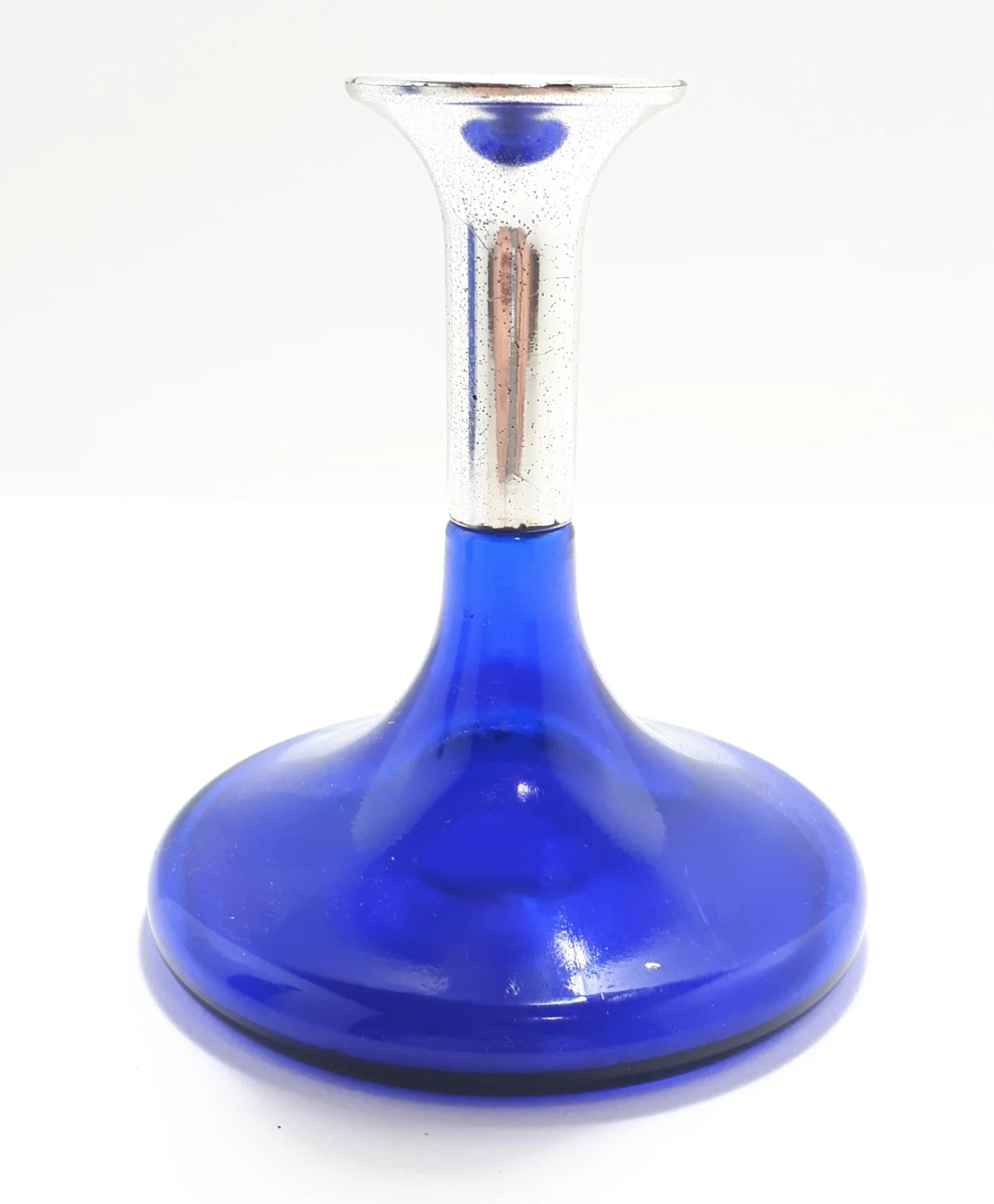 Collectable Uniquely Designed Cobalt Blue Flat Base Perfume Bottle