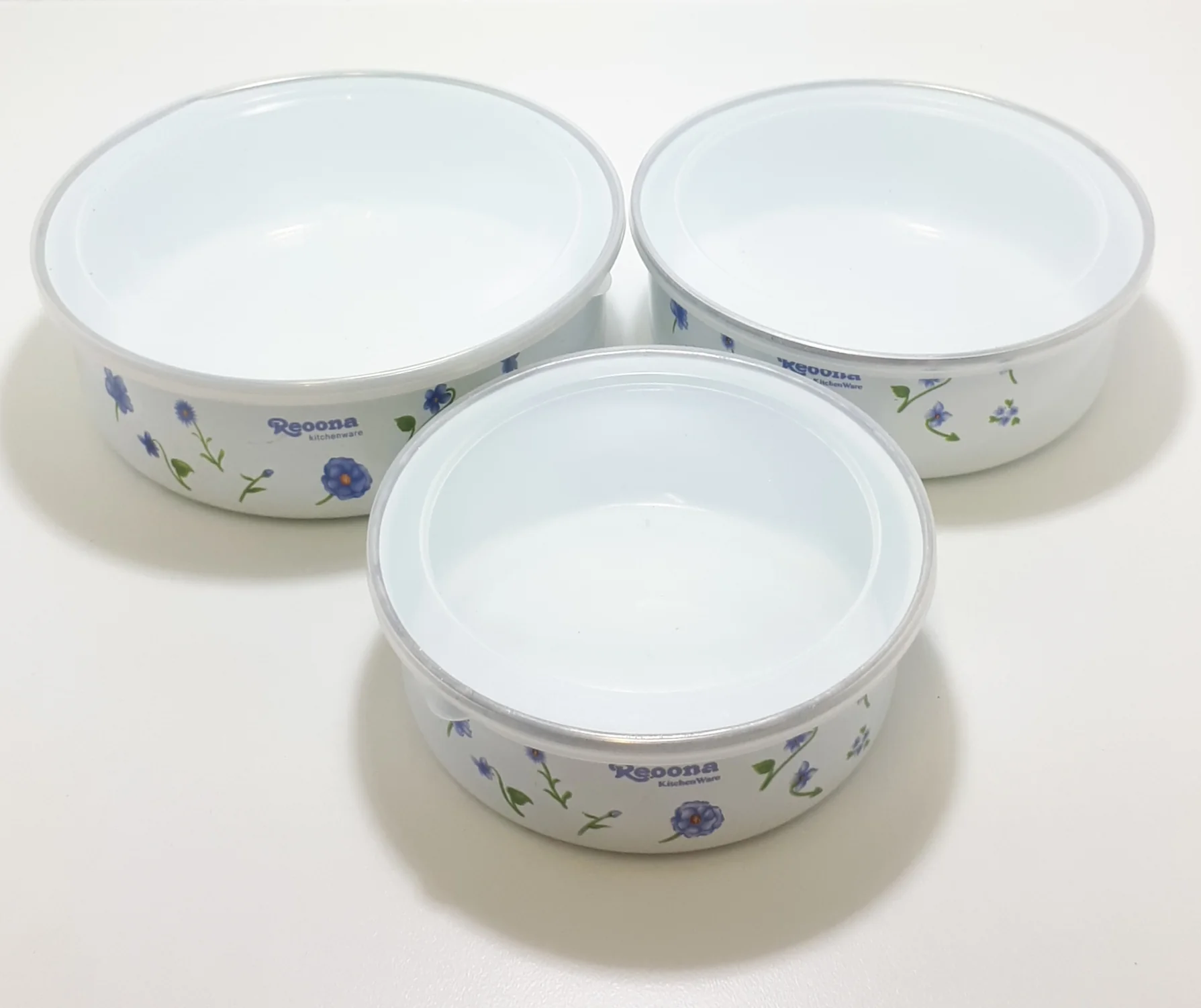 Contemporary Enamel Storage Bowl Set With Plastic Lids - Image 5