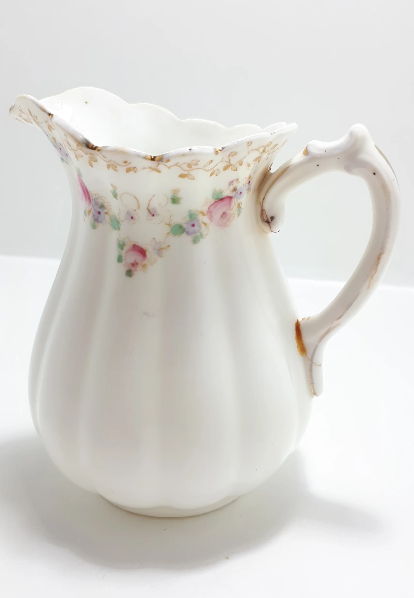 Dainty Vintage Fine Porcelain Manoir Shape Creamer – Fluted Sides and Scalloped Rim – Pattern No. 1574 B