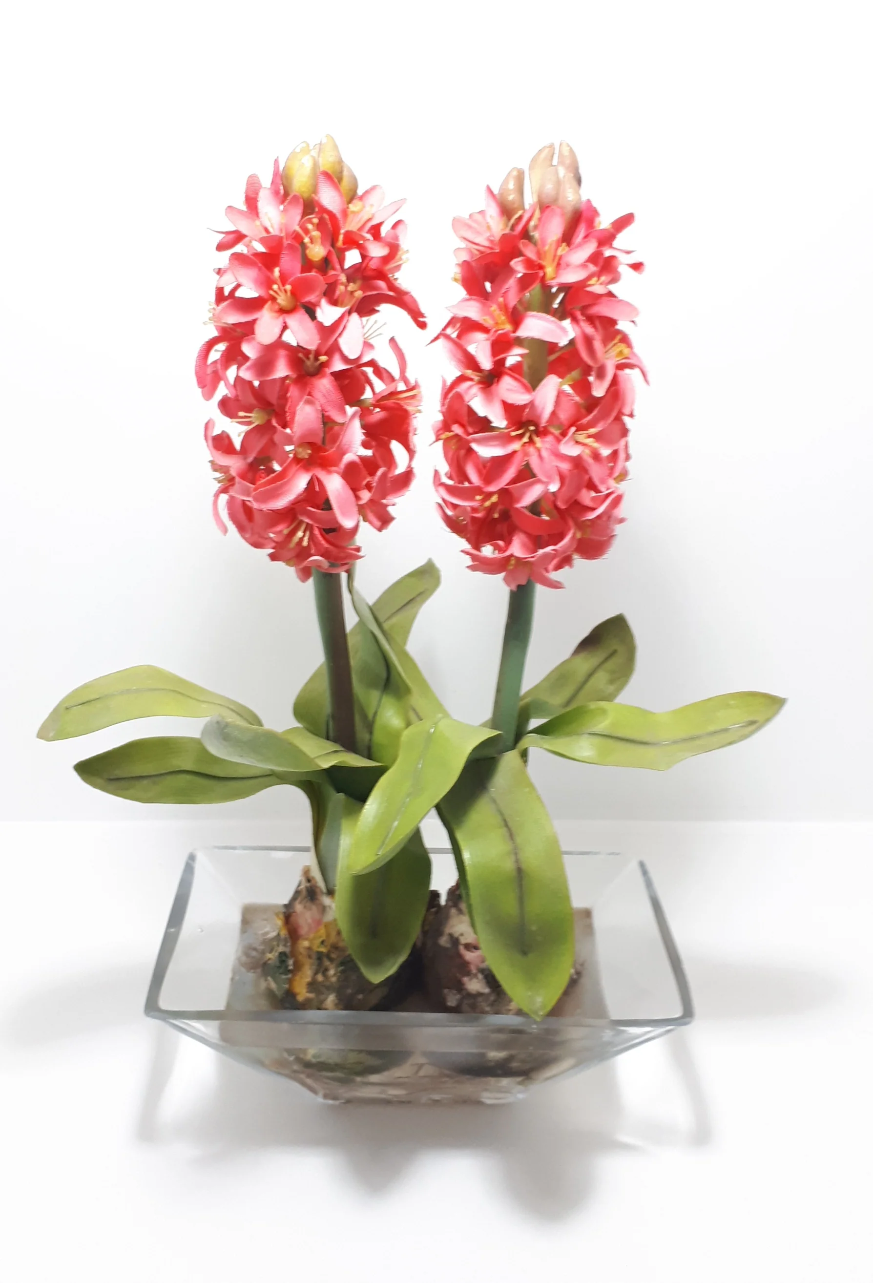 Decorative Faux Aloes Ornament – Textile Petals, Composite Stems, Leaves & Bulbs In Glass Pot - Image 2