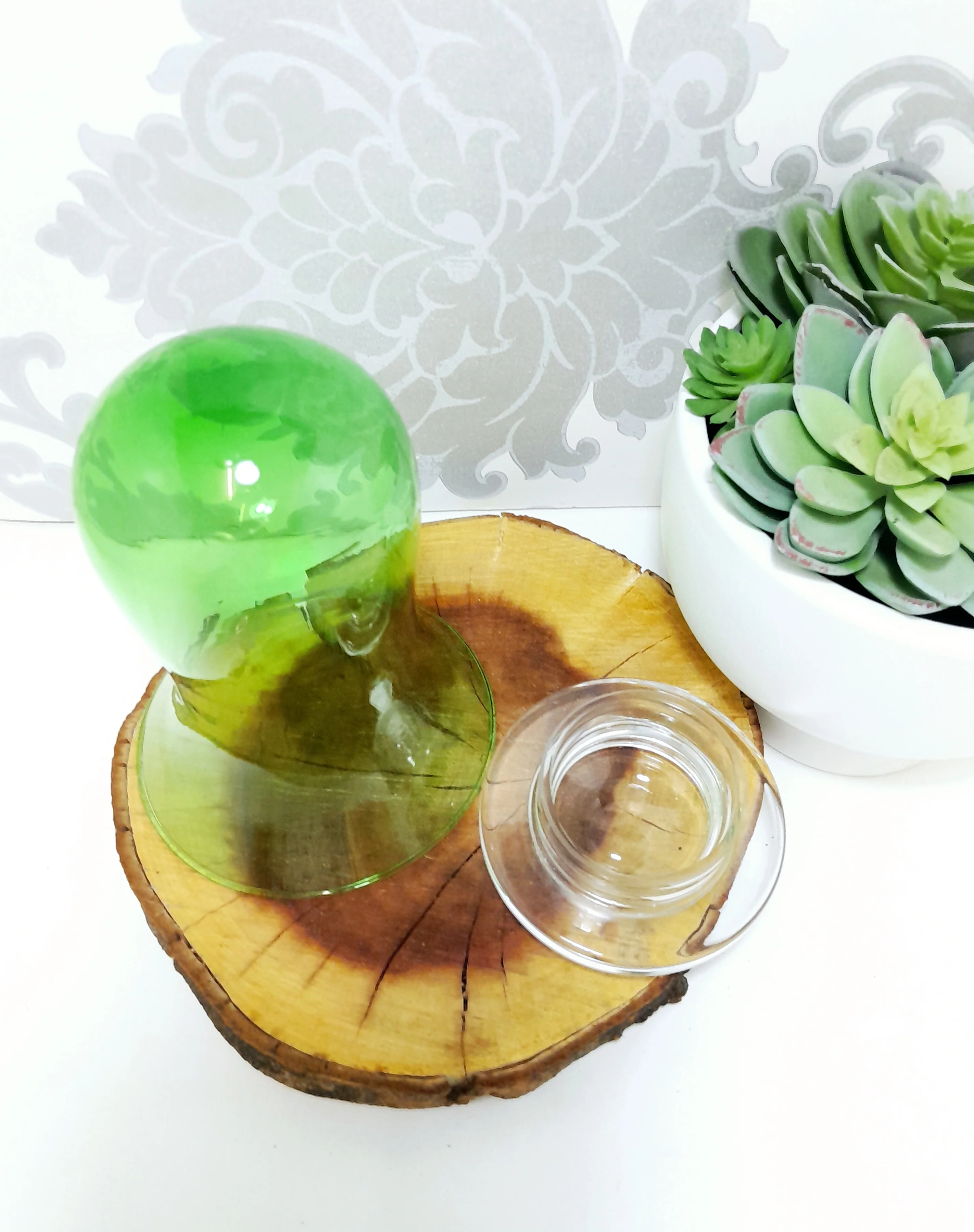 Green Glass Bell Shaped Dome With Loose Clear Glass Base - Image 3