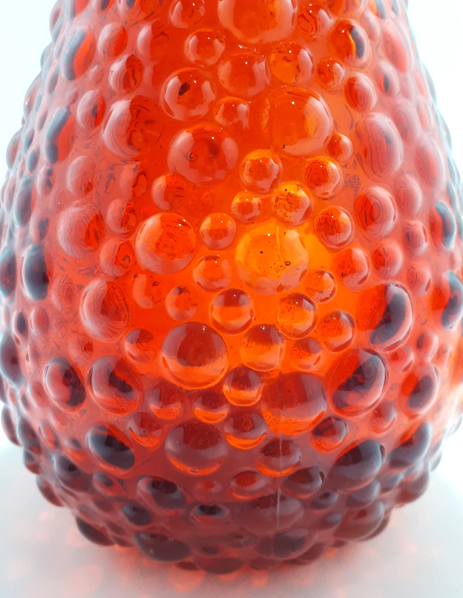 Italian Empoli Art Glass Fire Red Genie Bottle With Hobnail Design - Image 4