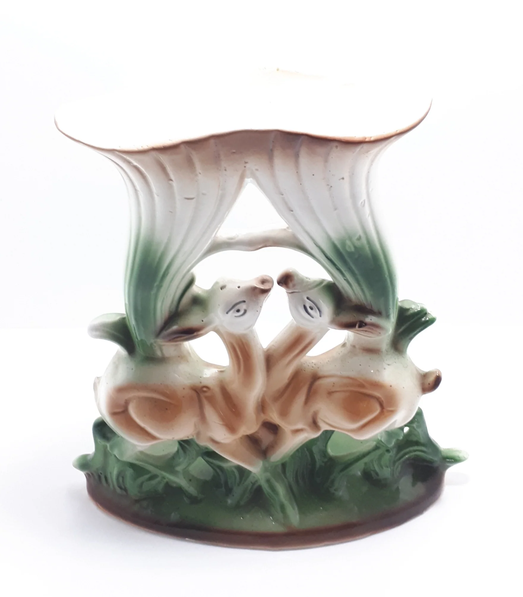 Large Double Ceramic Flower Vase With Couple of Deer - Image 3