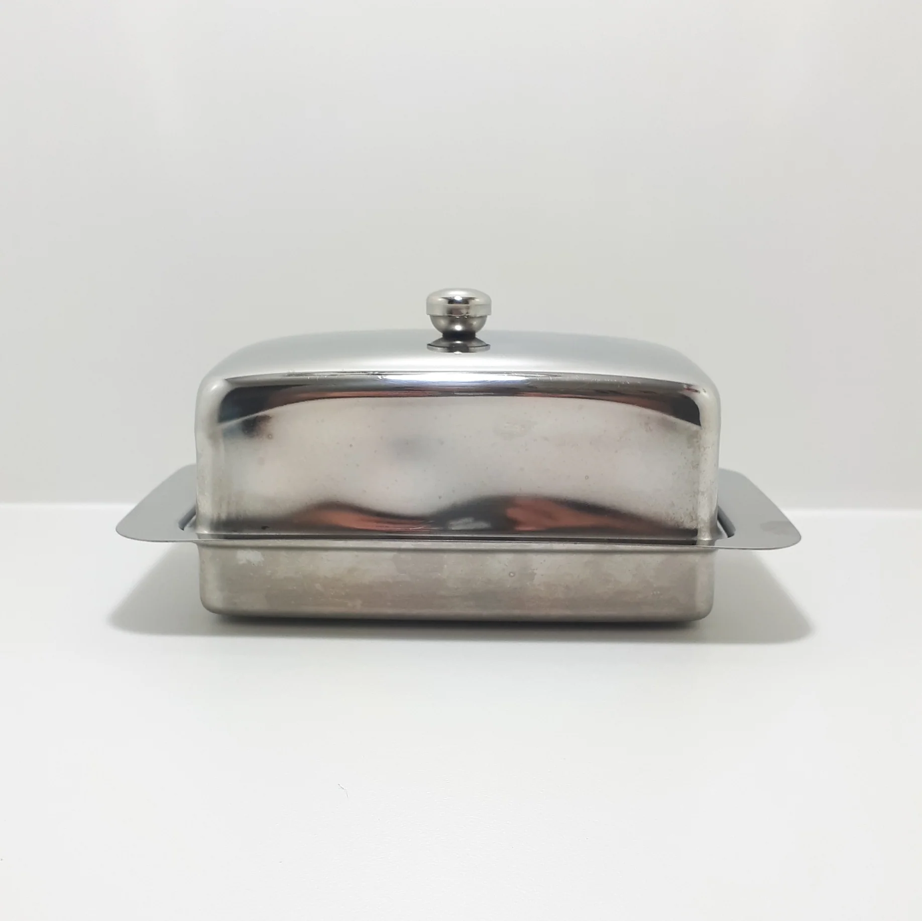 Large Vintage Rectangular Shaped Stainless Steel Butter Dish With Lid - Image 2