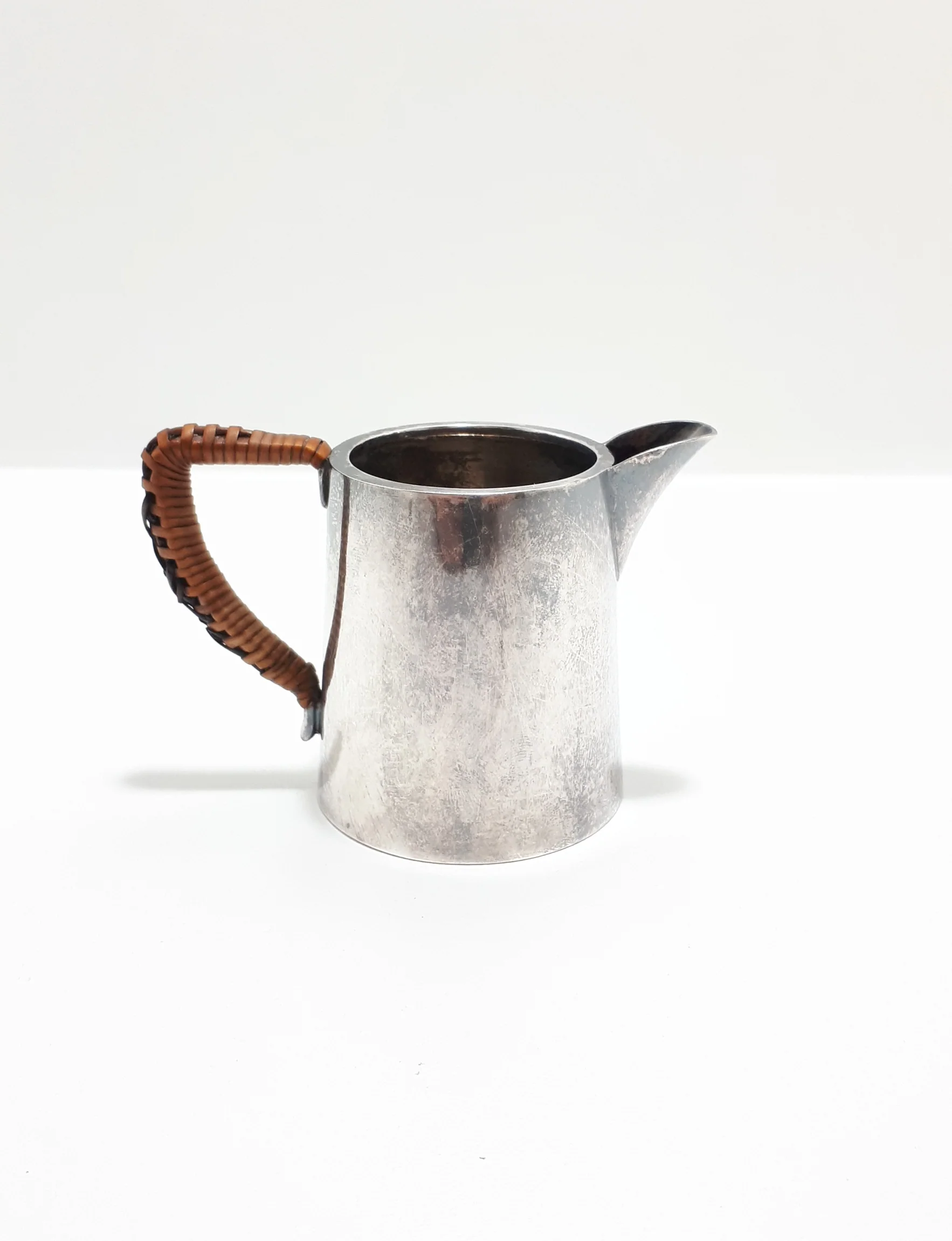 Norwegian Or Swiss Vintage Silver Plated Demitasse Creamer With Rattan Handle - Image 3