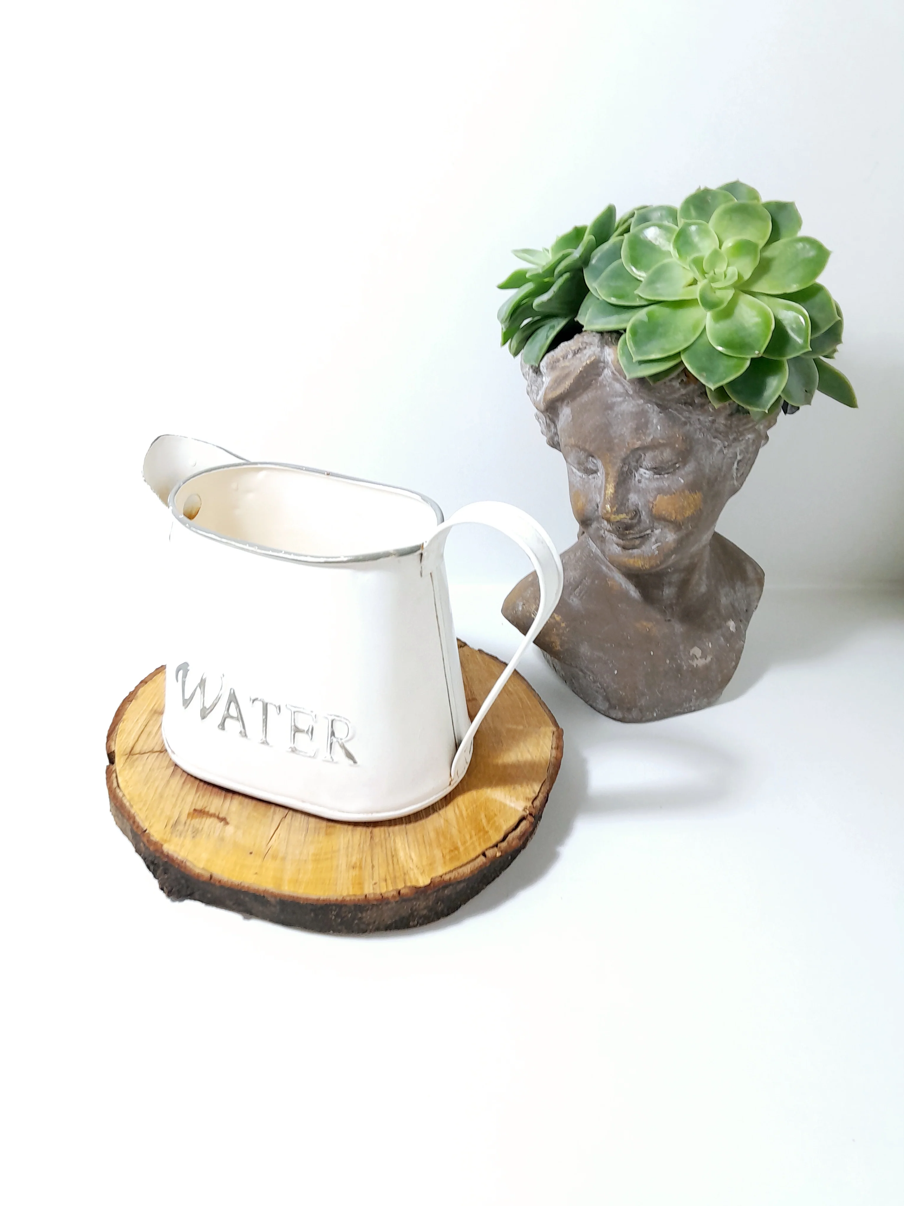 Off White Metal Water Jug With Grey Rim & Embossed “Water” - Image 2