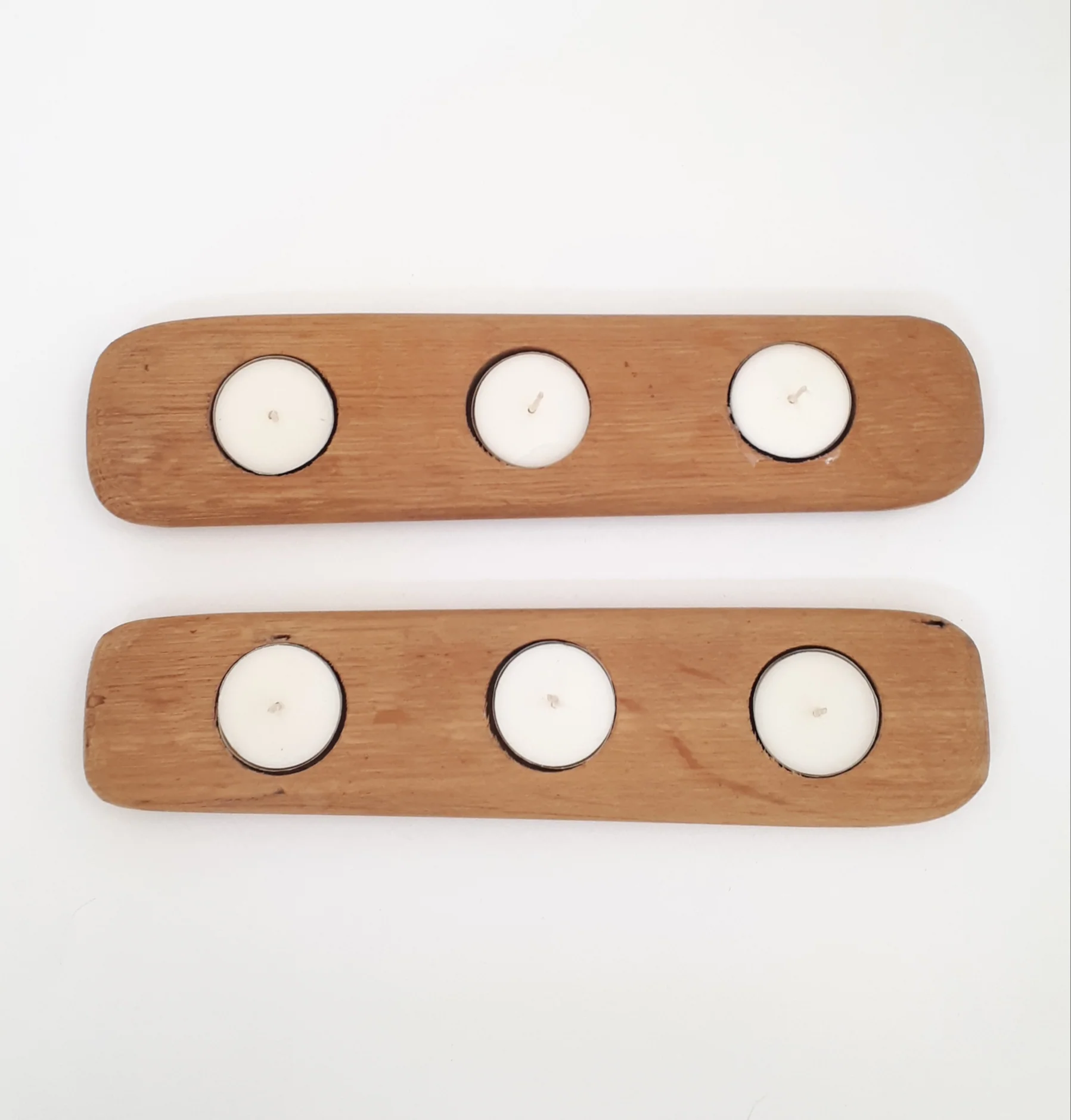 Pair Of Wine Barrel Oak Tea Light Candle Holders - Image 2