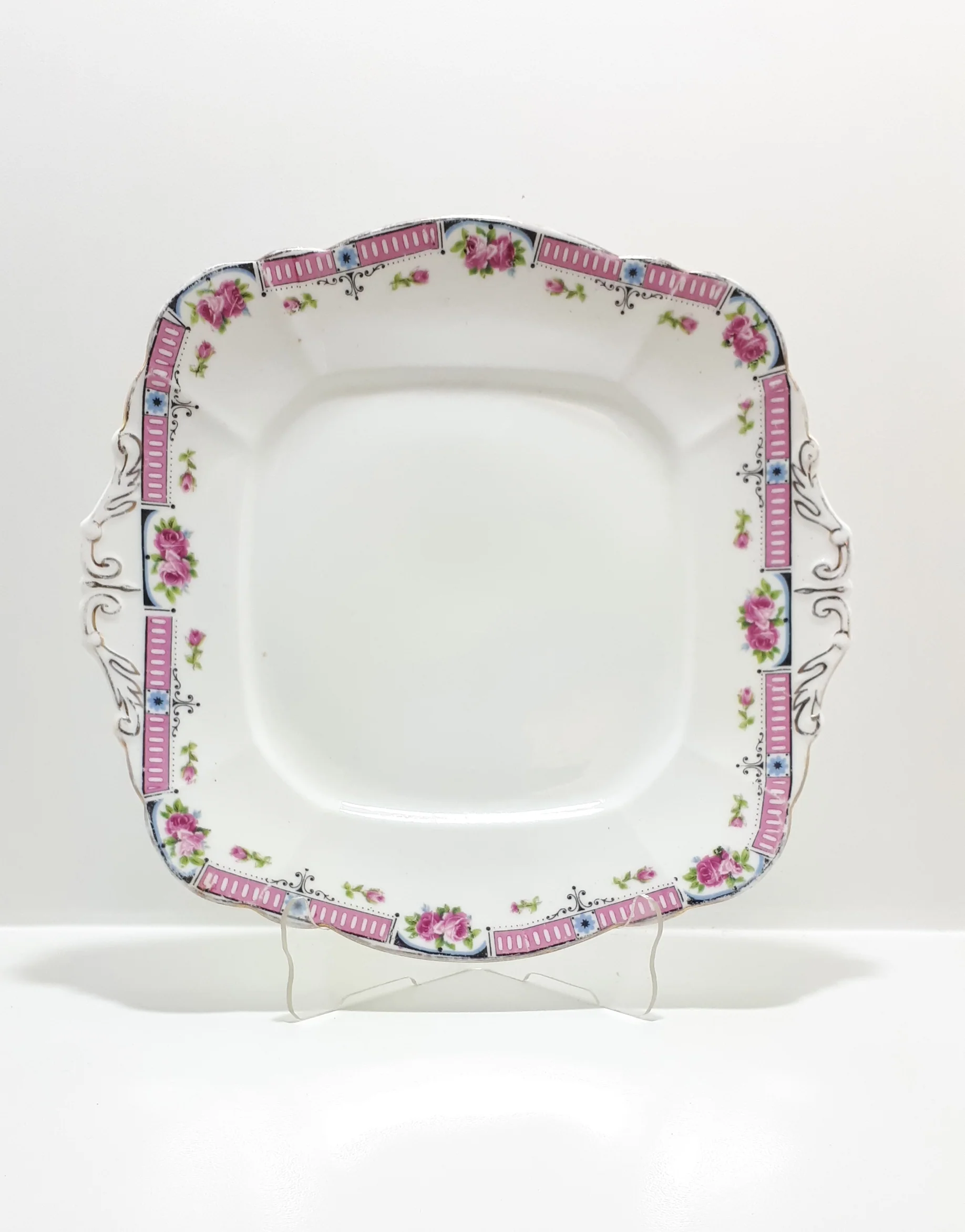 Paragon Fine Bone China Rare Antique (1920’s) Biscuit Plate With Pink Banded Floral Rim