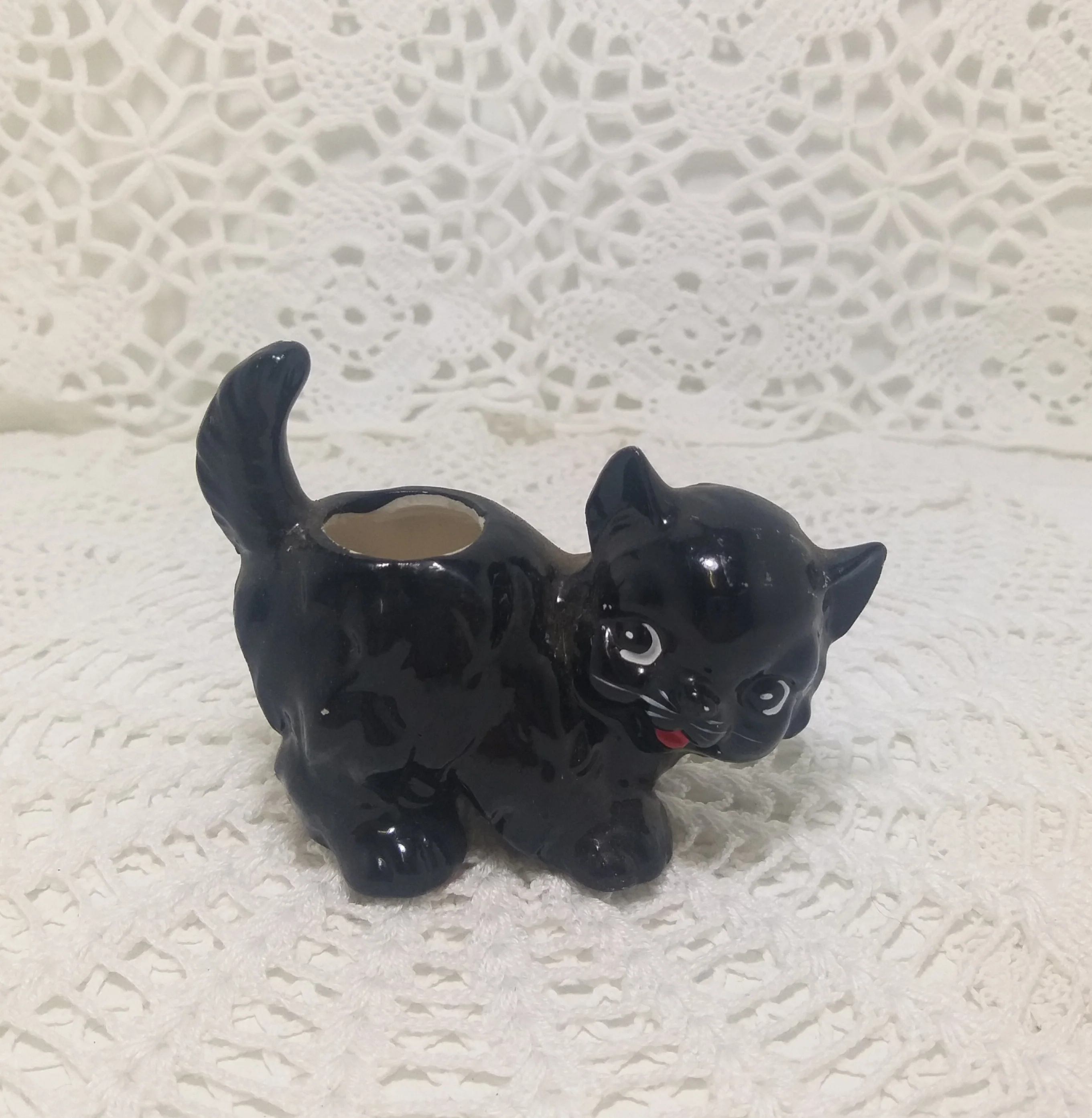 Porcelain Cat Figurine Toothpick Holder