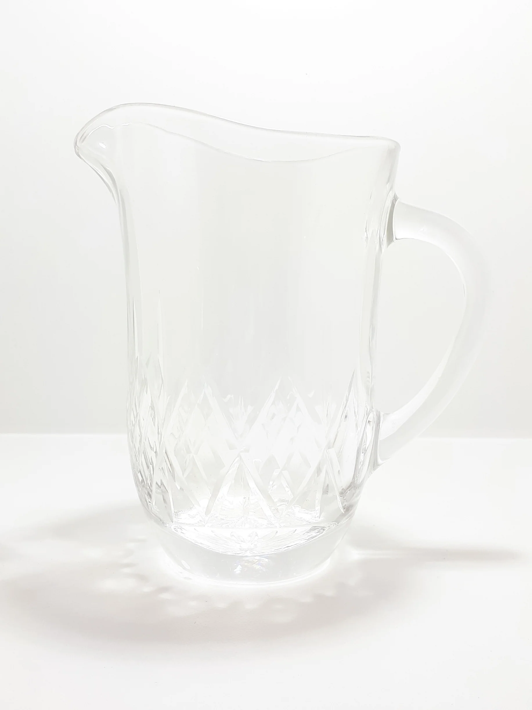 Pristine Condition Cut Lead Crystal Pitcher With Diamond Crosshatch Patterning