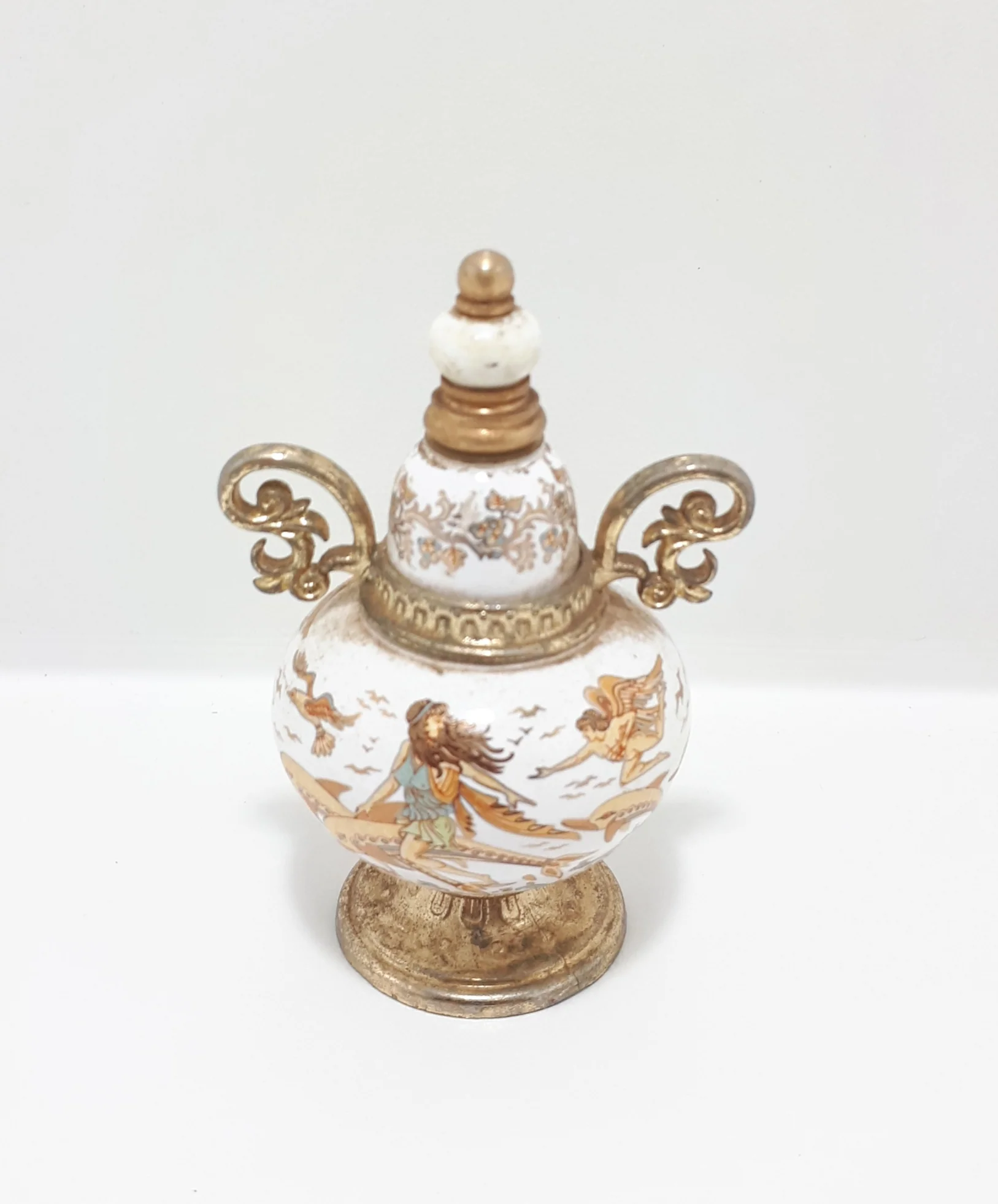 Rare Collectable Set of Miniature Greek "Venus" Handmade Porcelain & Brass Perfume Bottles - Image 2
