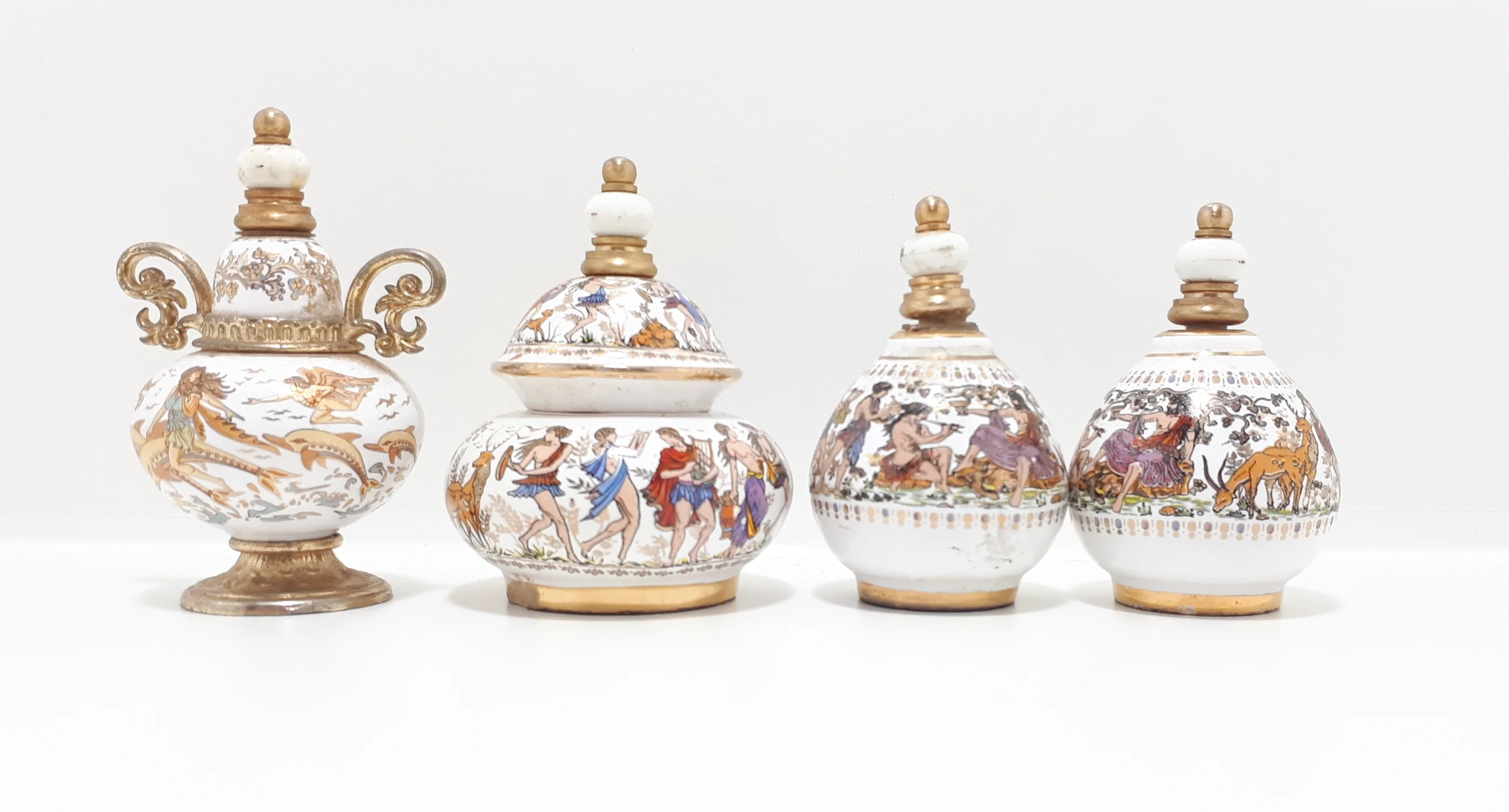 Rare Collectable Set of Miniature Greek "Venus" Handmade Porcelain & Brass Perfume Bottles - Image 4