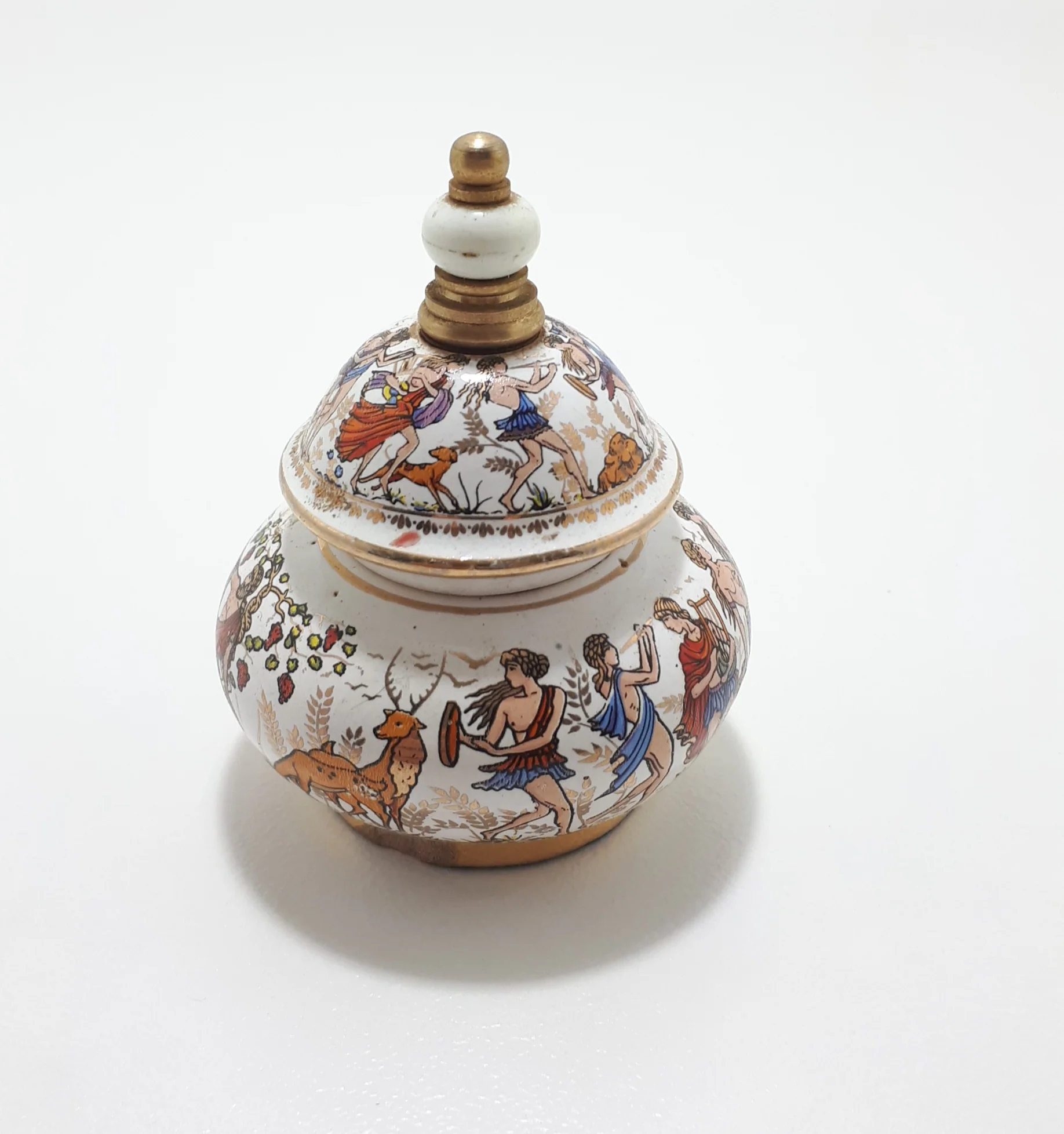 Rare Collectable Set of Miniature Greek "Venus" Handmade Porcelain & Brass Perfume Bottles - Image 5