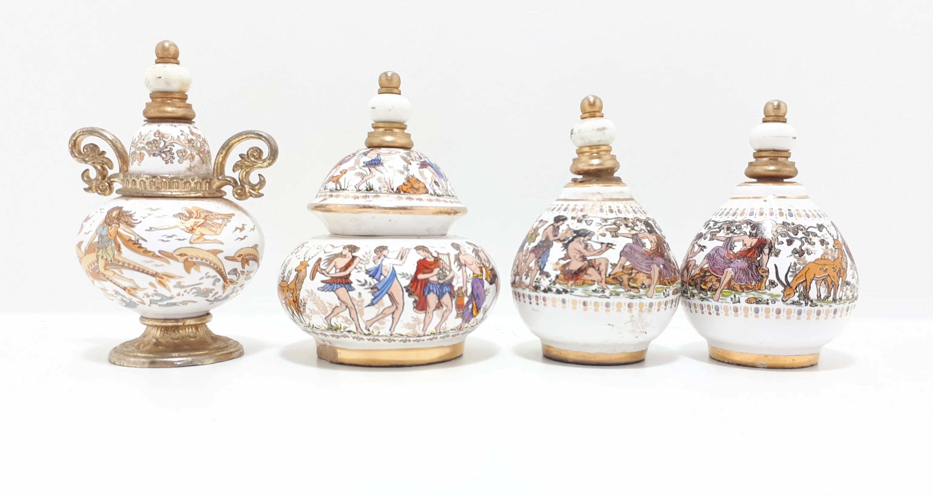Rare Collectable Set of Miniature Greek "Venus" Handmade Porcelain & Brass Perfume Bottles - Image 7