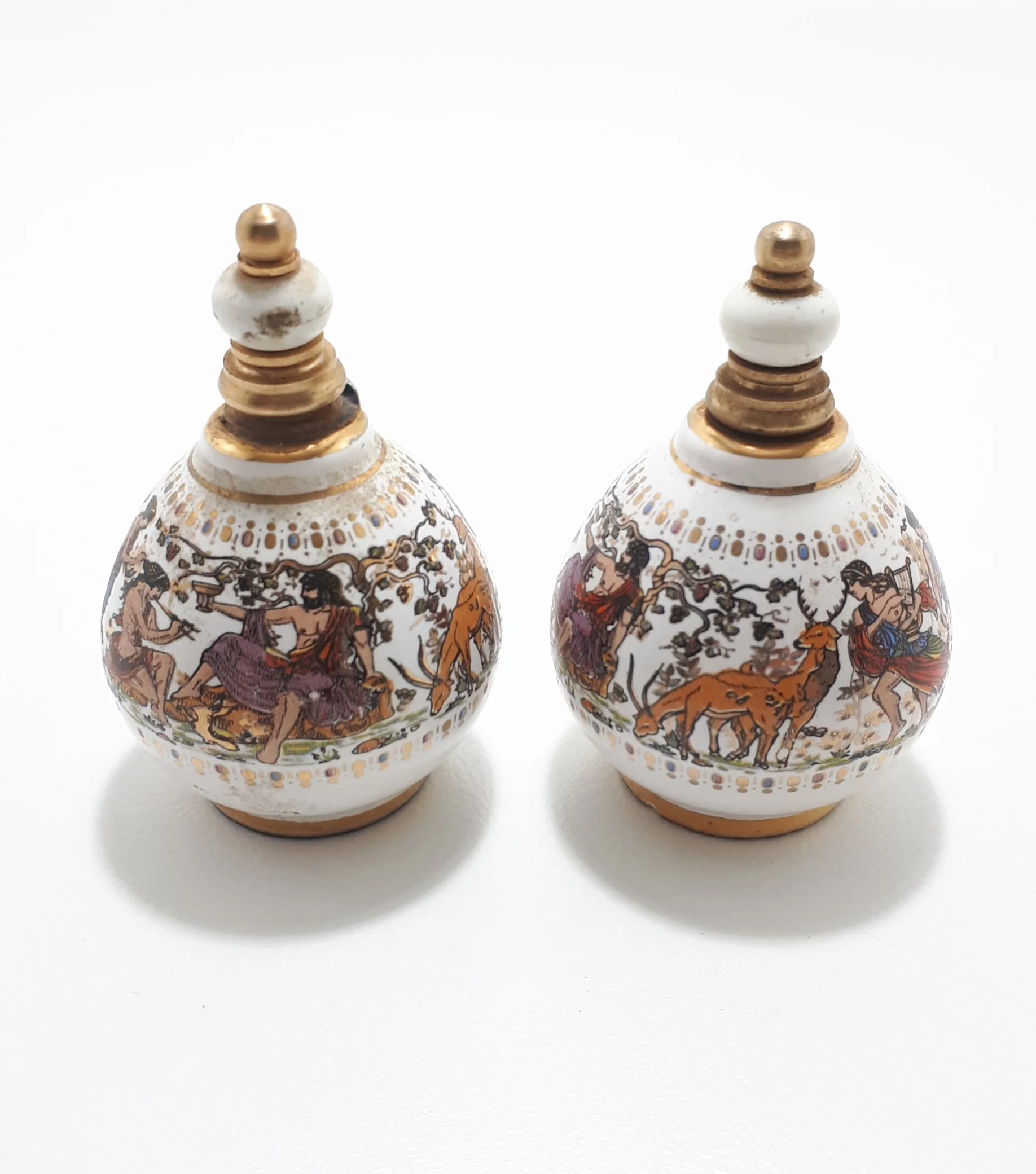 Rare Collectable Set of Miniature Greek "Venus" Handmade Porcelain & Brass Perfume Bottles - Image 8