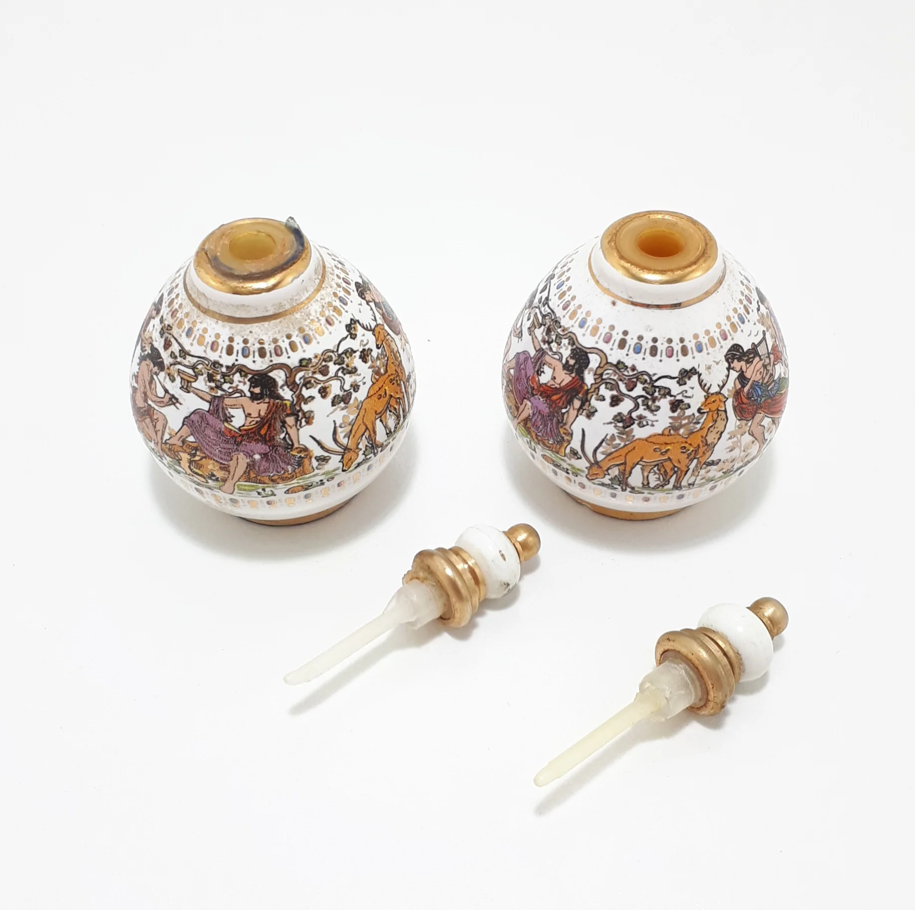 Rare Collectable Set of Miniature Greek "Venus" Handmade Porcelain & Brass Perfume Bottles - Image 9