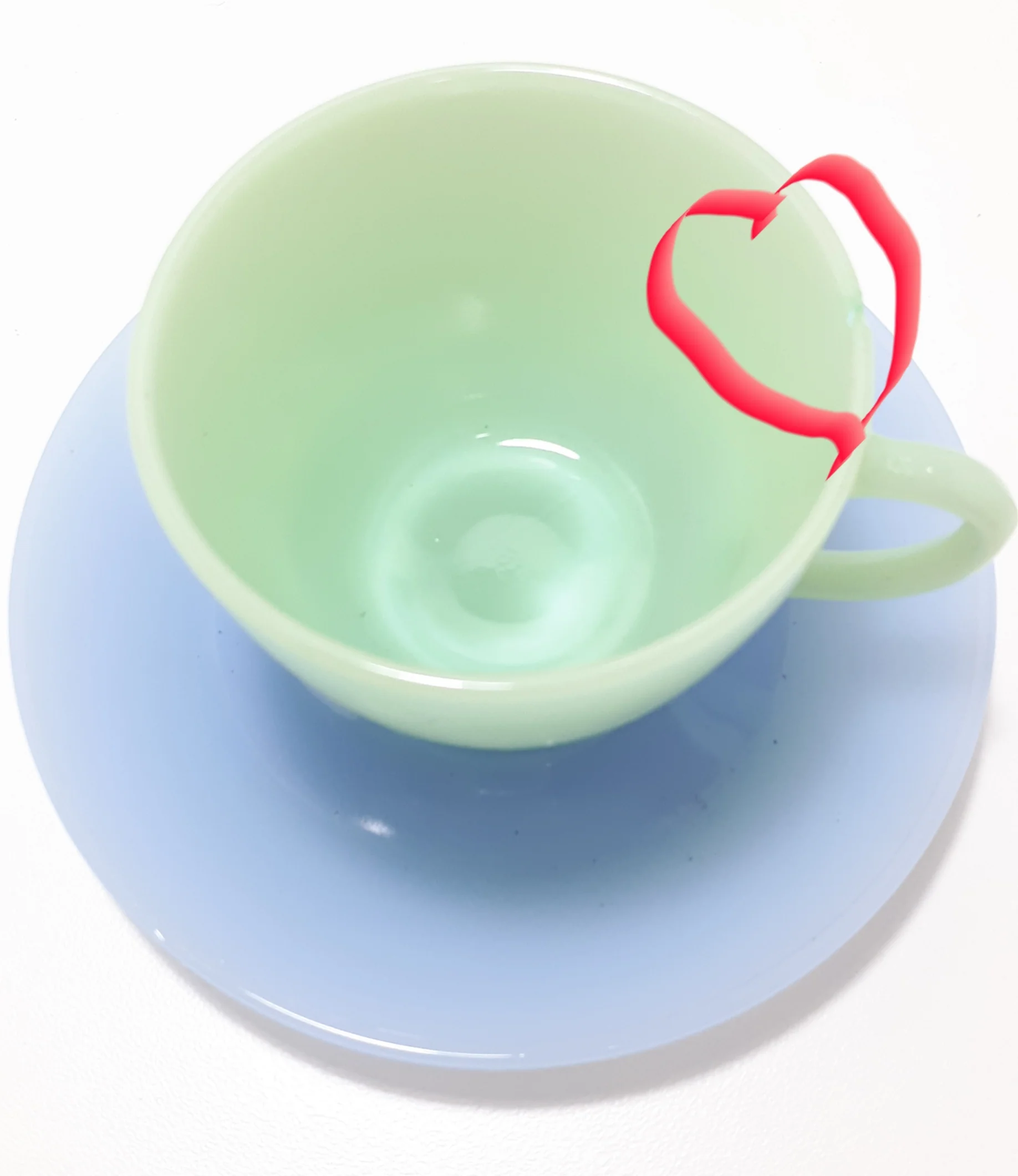 Rare Vintage 1950's Pastel Colour Milk Glass Tea Duo - Jade & Baby Blue - Image 4