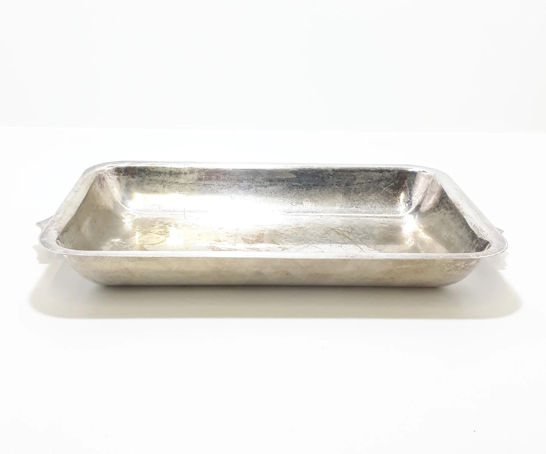Rectangular Well-used Vintage Silver Plated Dish With Handles - Image 3