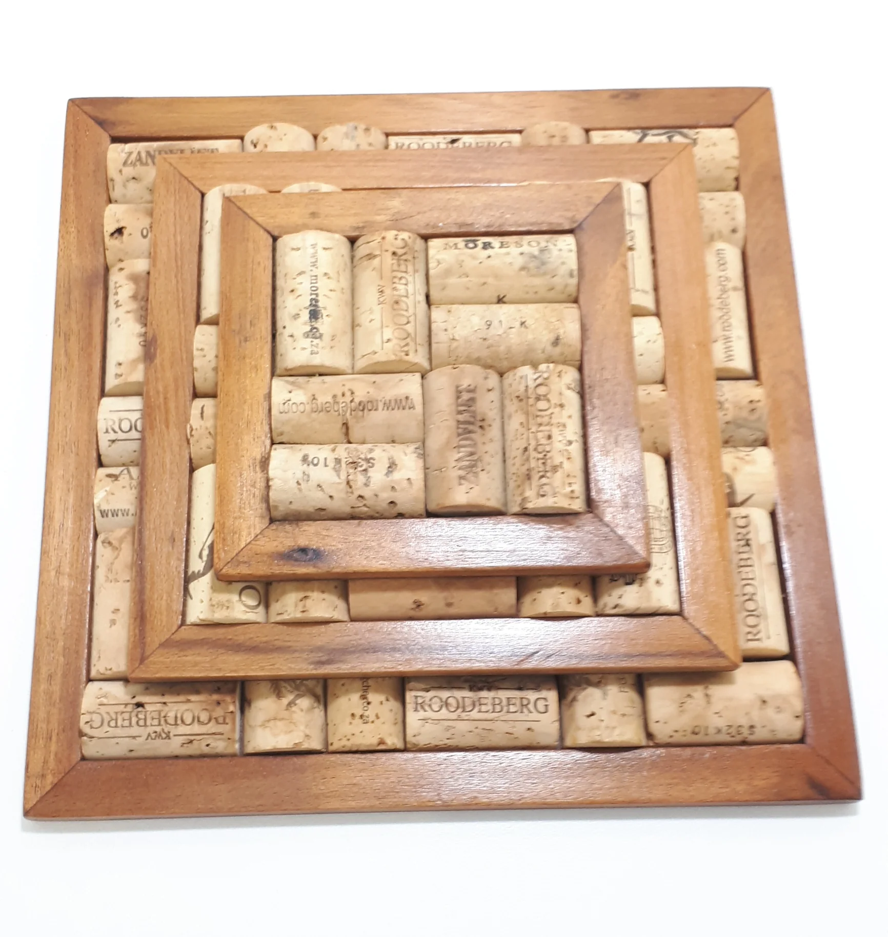 Set Of 3 Graduating Handmade Wood & Wine Cork Pot Holders - Image 3