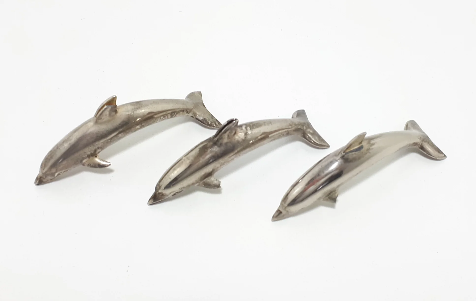 Set Of Three Silver Plated Dolphin Place Name Holders - Image 4