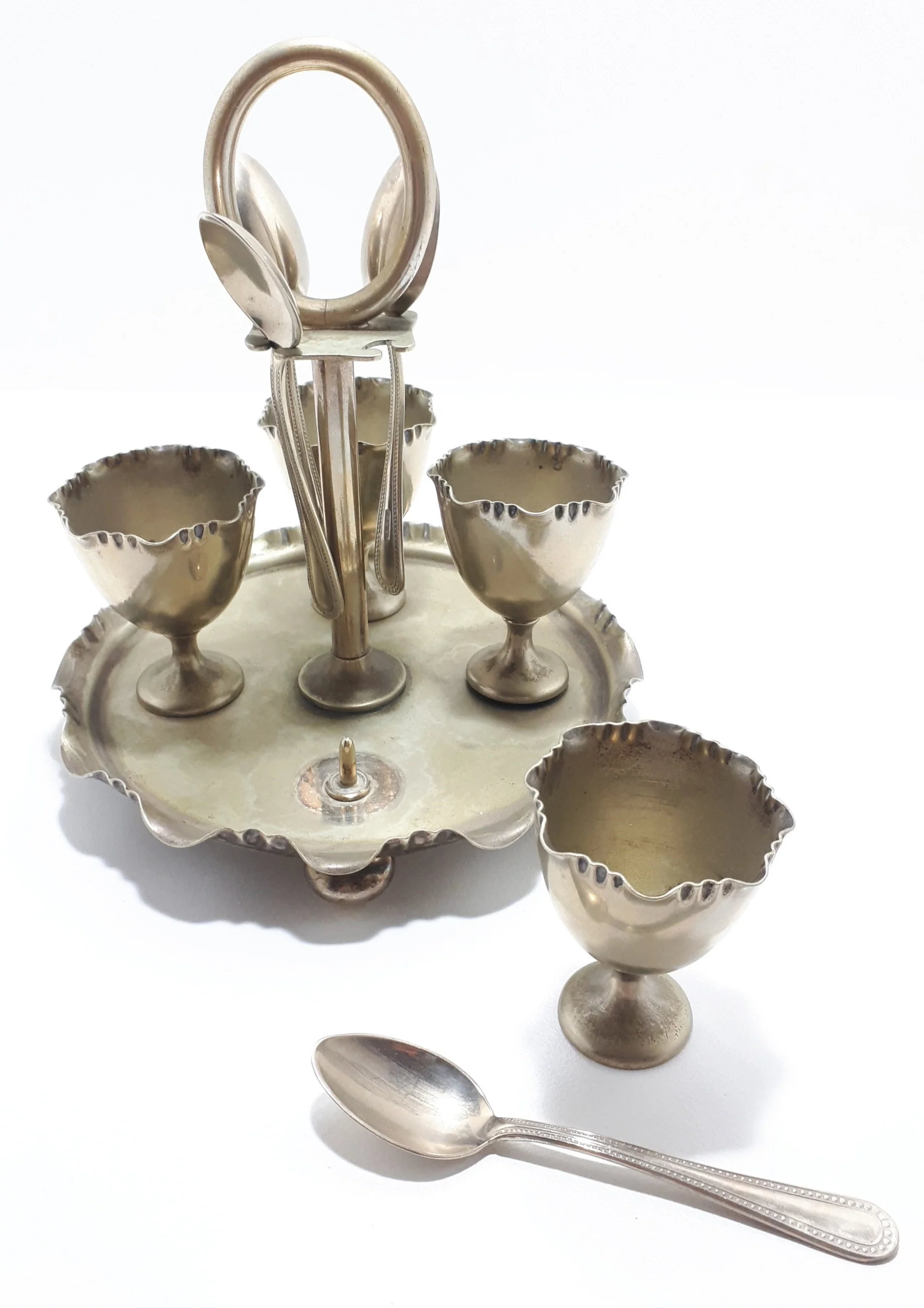 Silver Plated Stand Holding 4 Egg Cups & Spoons - Image 3