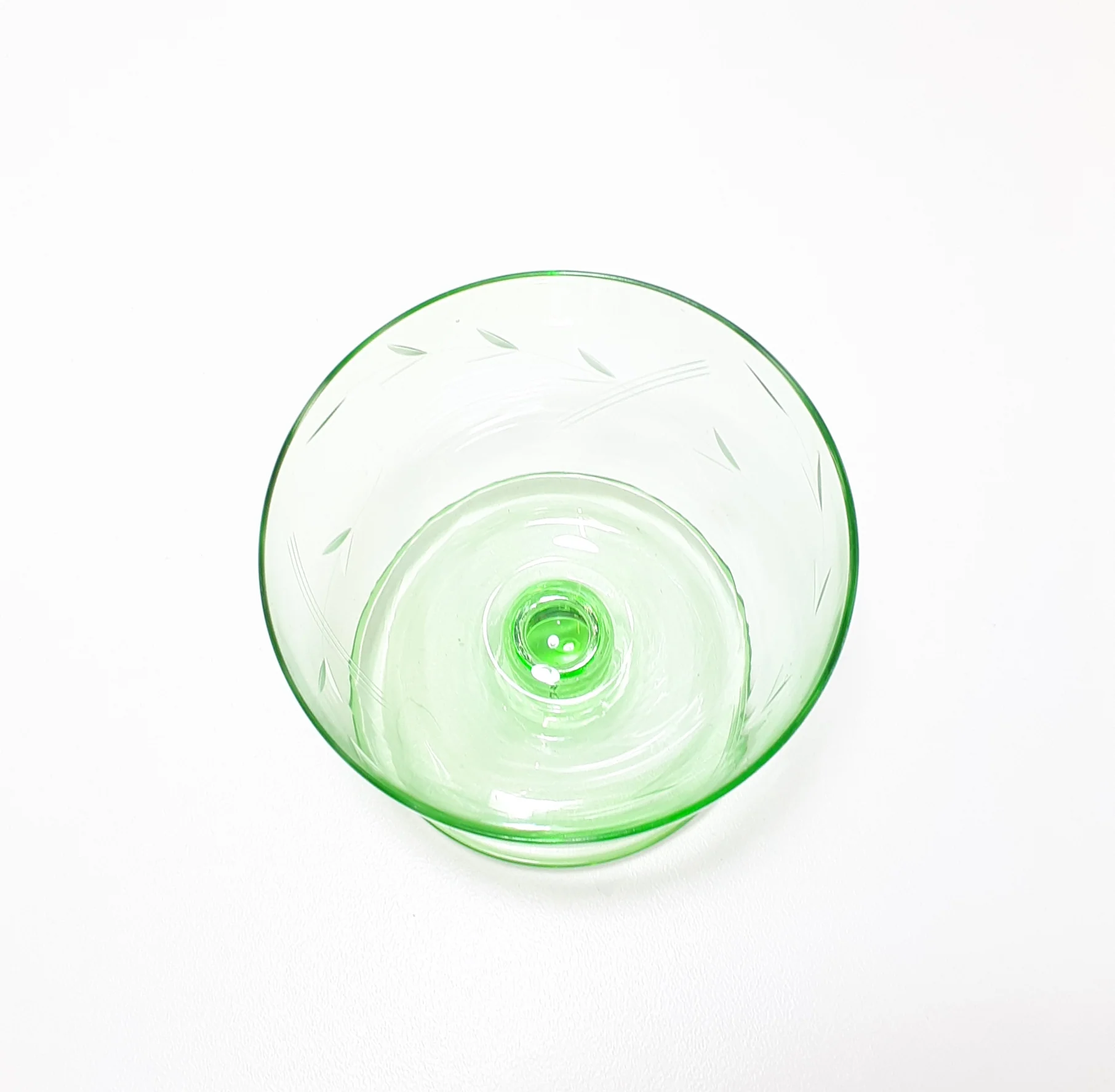 Small Light Green Glass Pedestal Bowl With Wheat Pattern - Image 3
