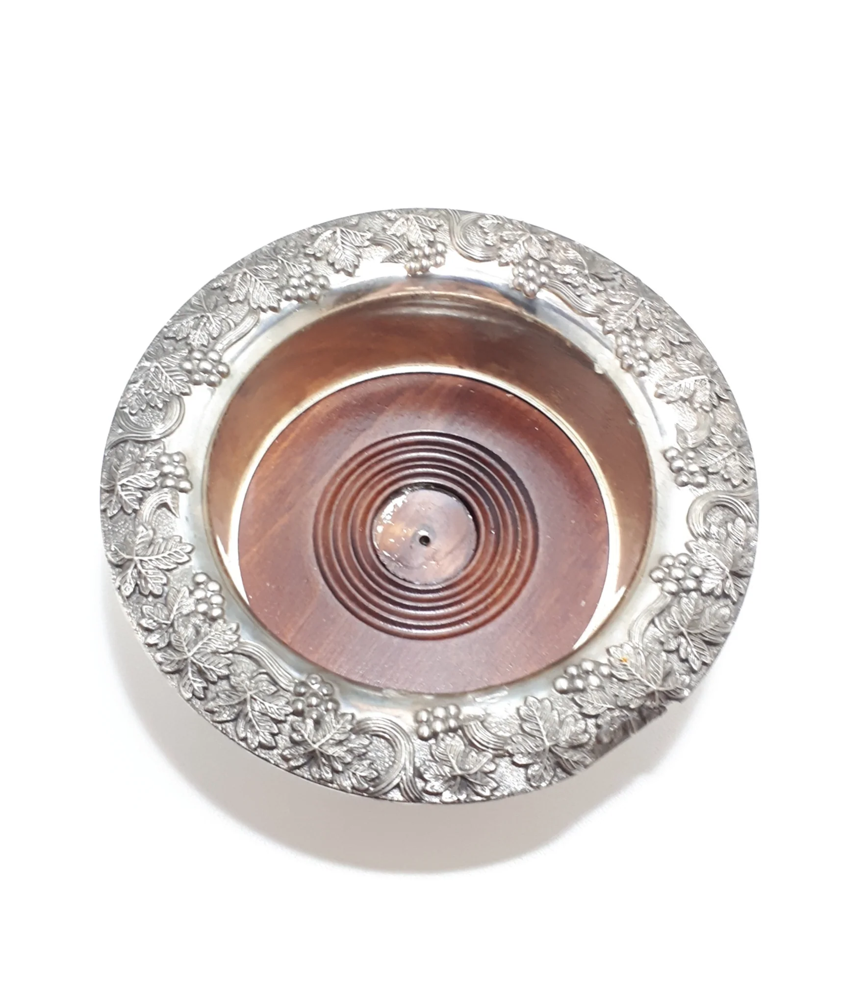 Solid & Heavy Silver Plated Embossed Bottle Coaster – Wood liner & Felt Base