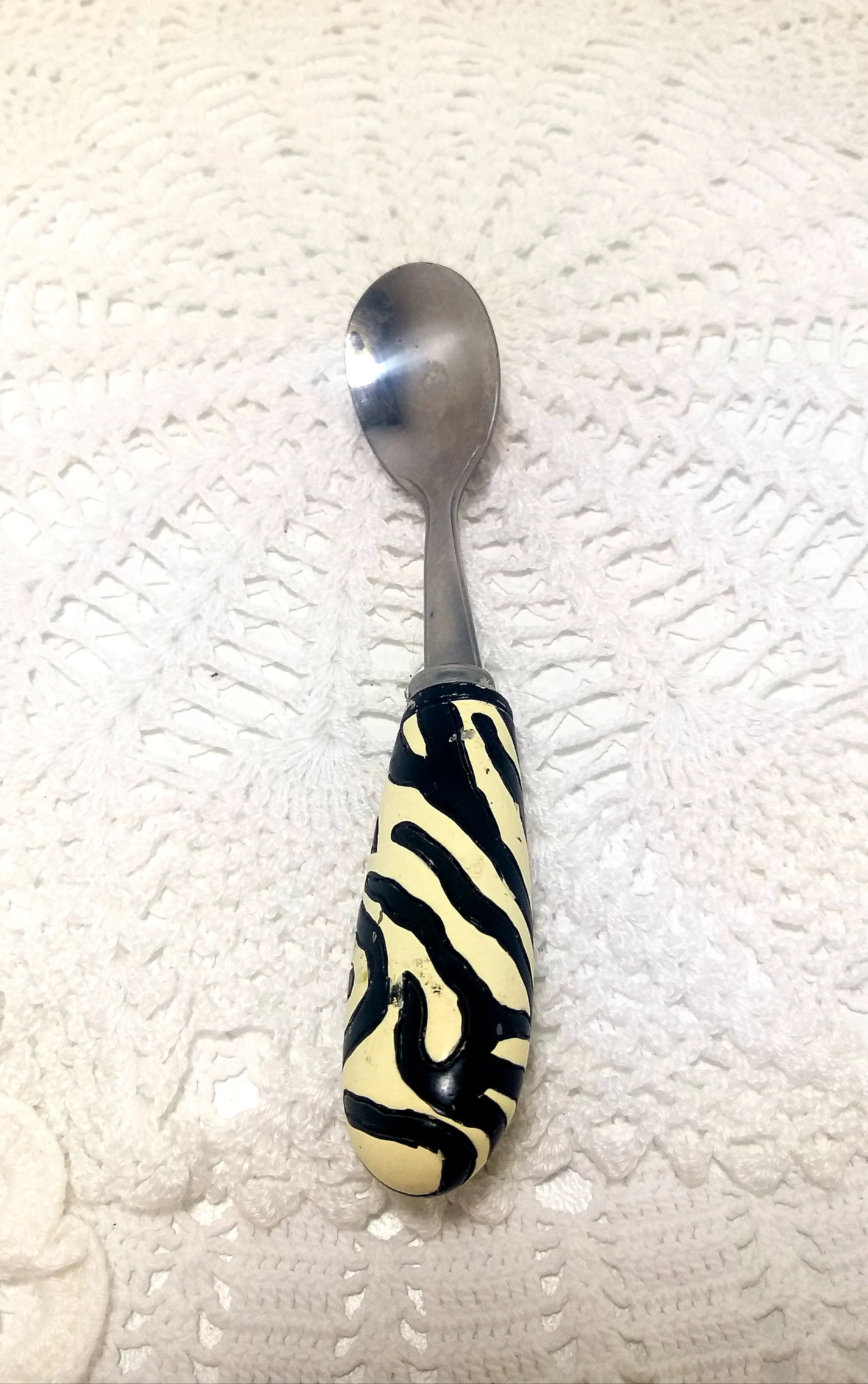 Stainless Steel Condiment Spoon With Zebra Patterned Handle - Image 2