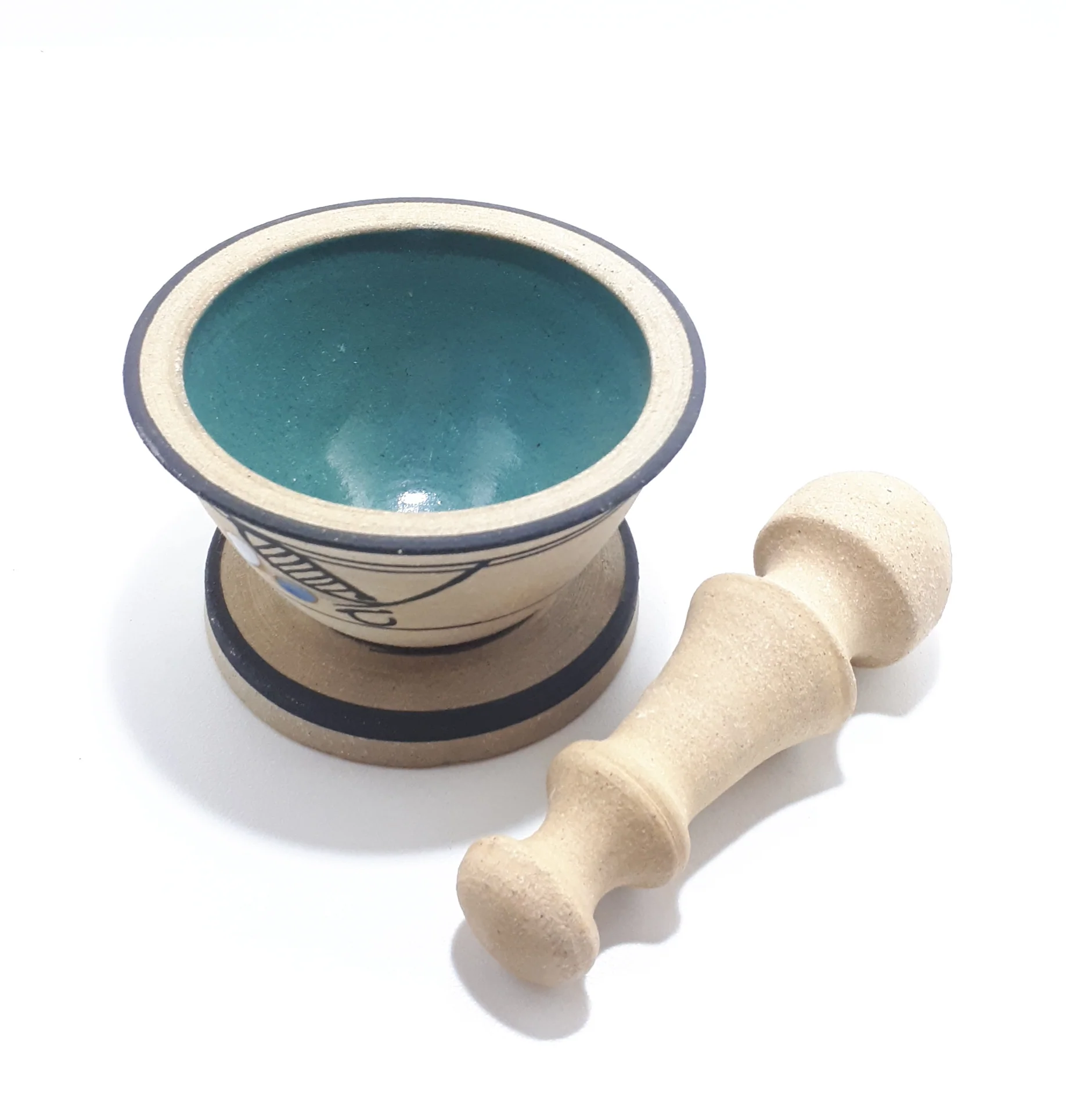 Stoneware Mortar & Pestle Decorated With Enameled Patterning - Image 2