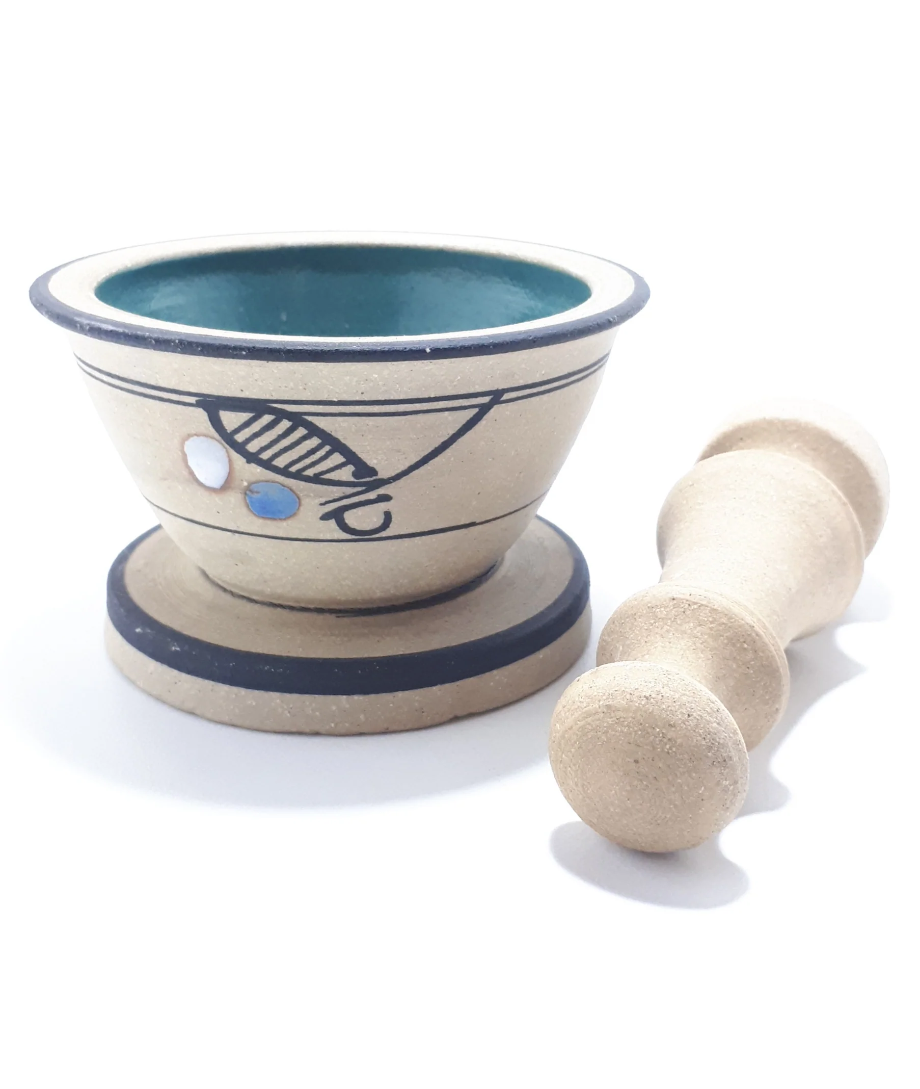 Stoneware Mortar & Pestle Decorated With Enameled Patterning - Image 3